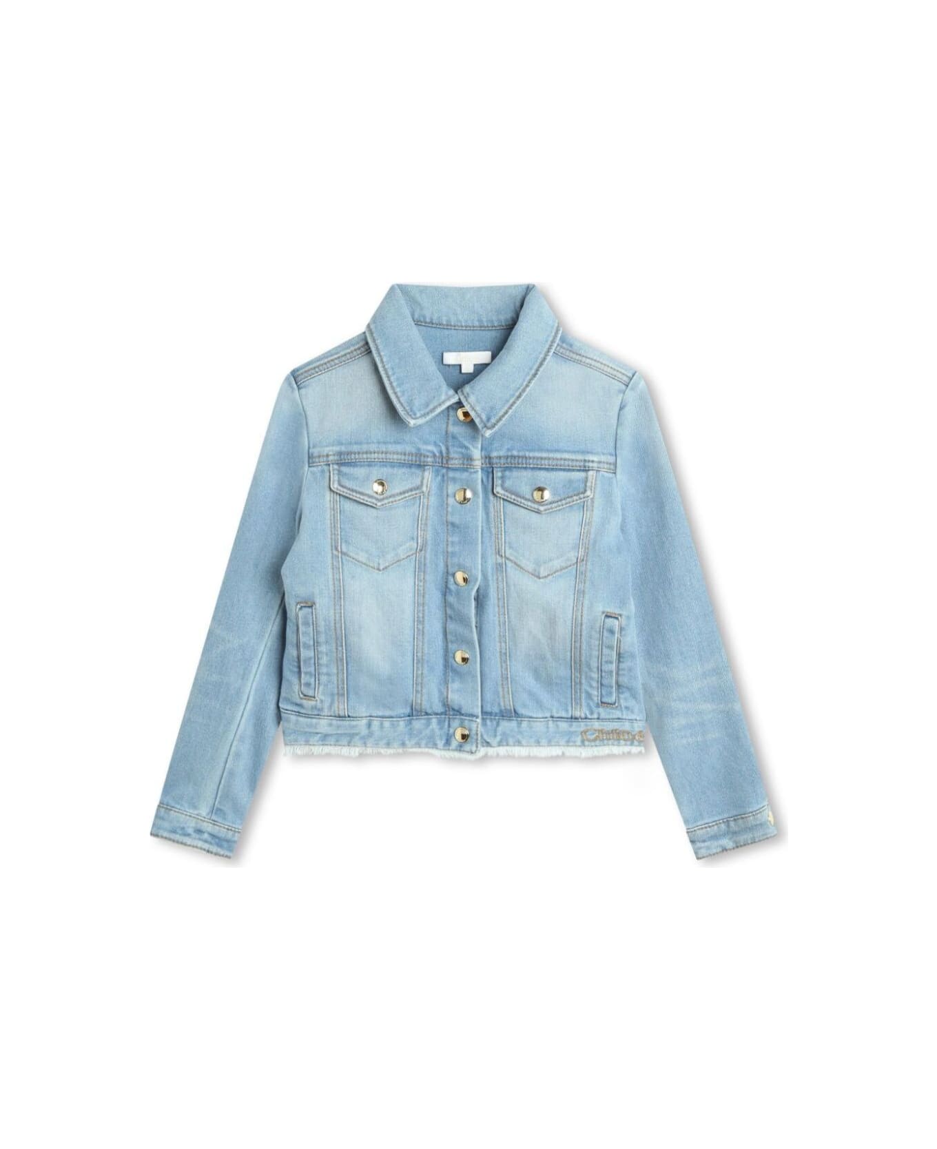 Chloé Blue Jeans Jacket In Stretch Denim Girl - Grey コート＆ジャケット