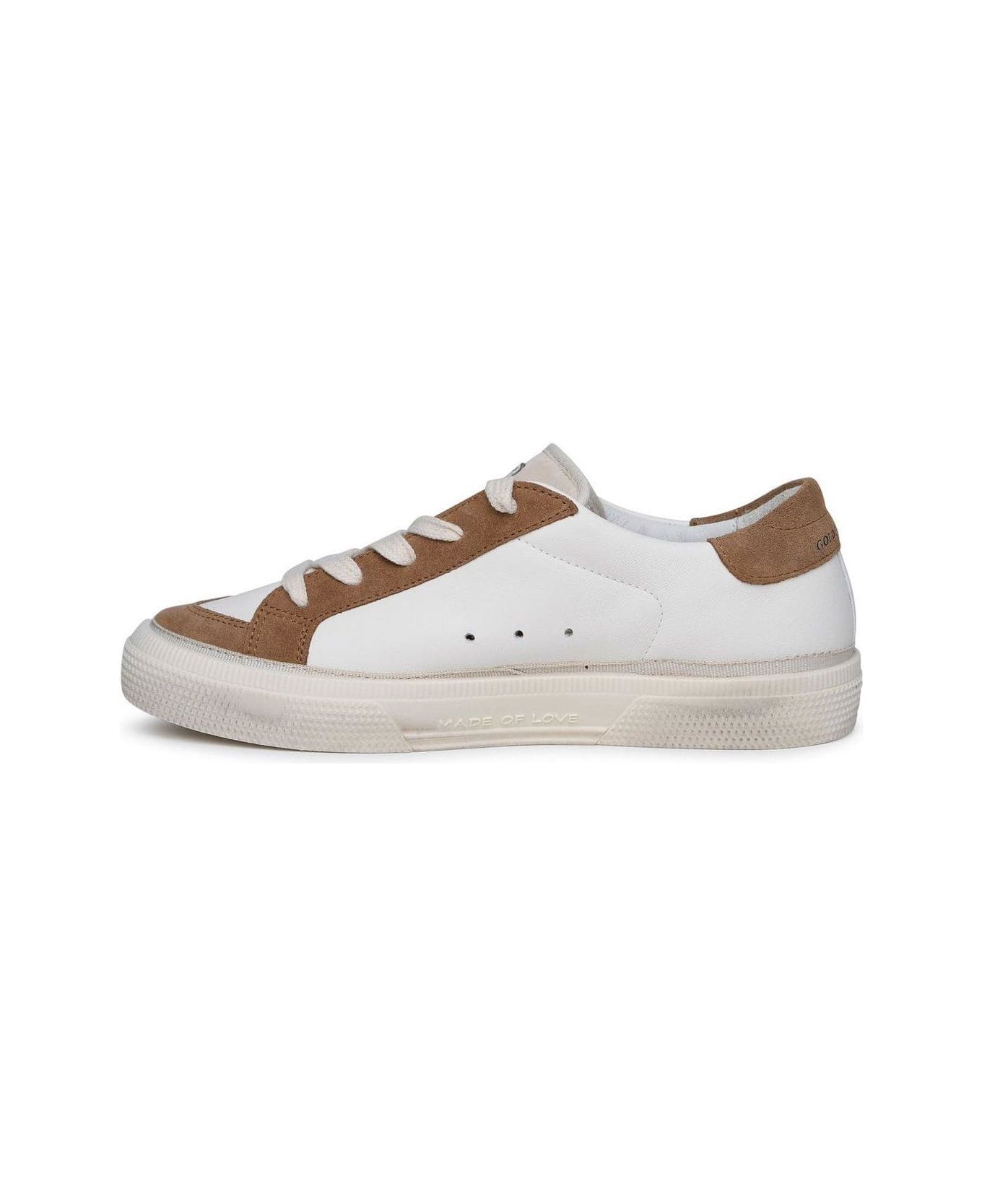 Golden Goose May Star Distressed-effect Low-top Sneakers - White/light Brown