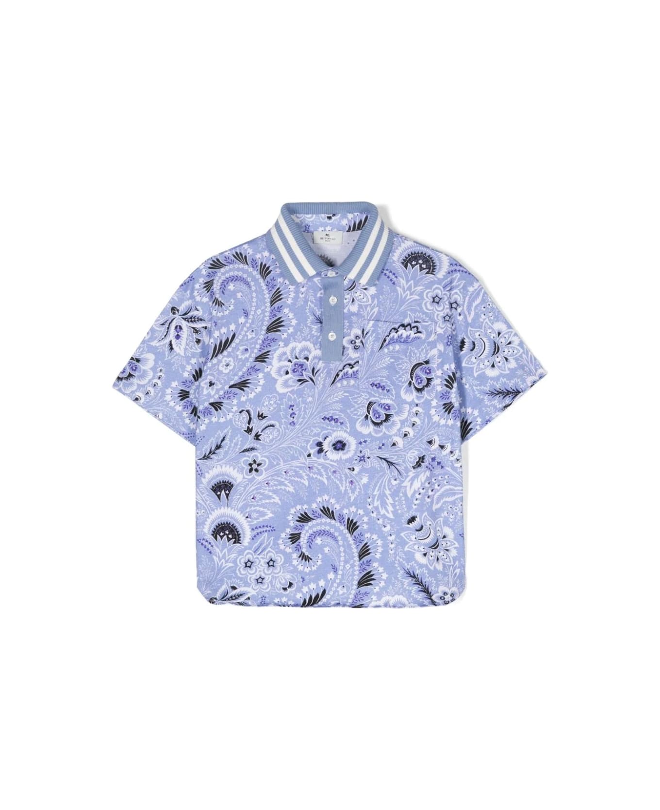 Etro Light Blue Polo Shirt With Paisley Print - Blue