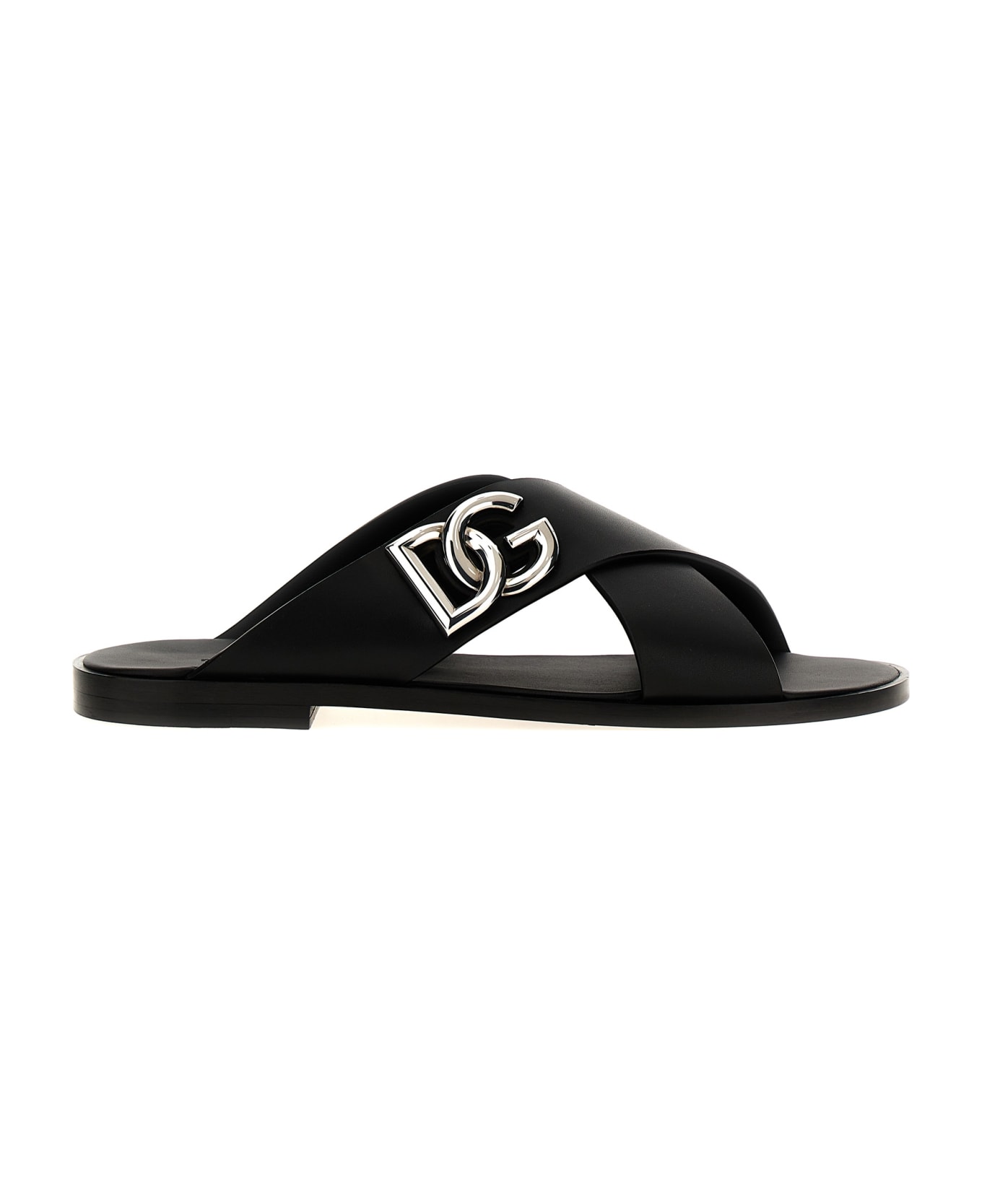 Dolce & Gabbana Logo Leather Sandals - Black  