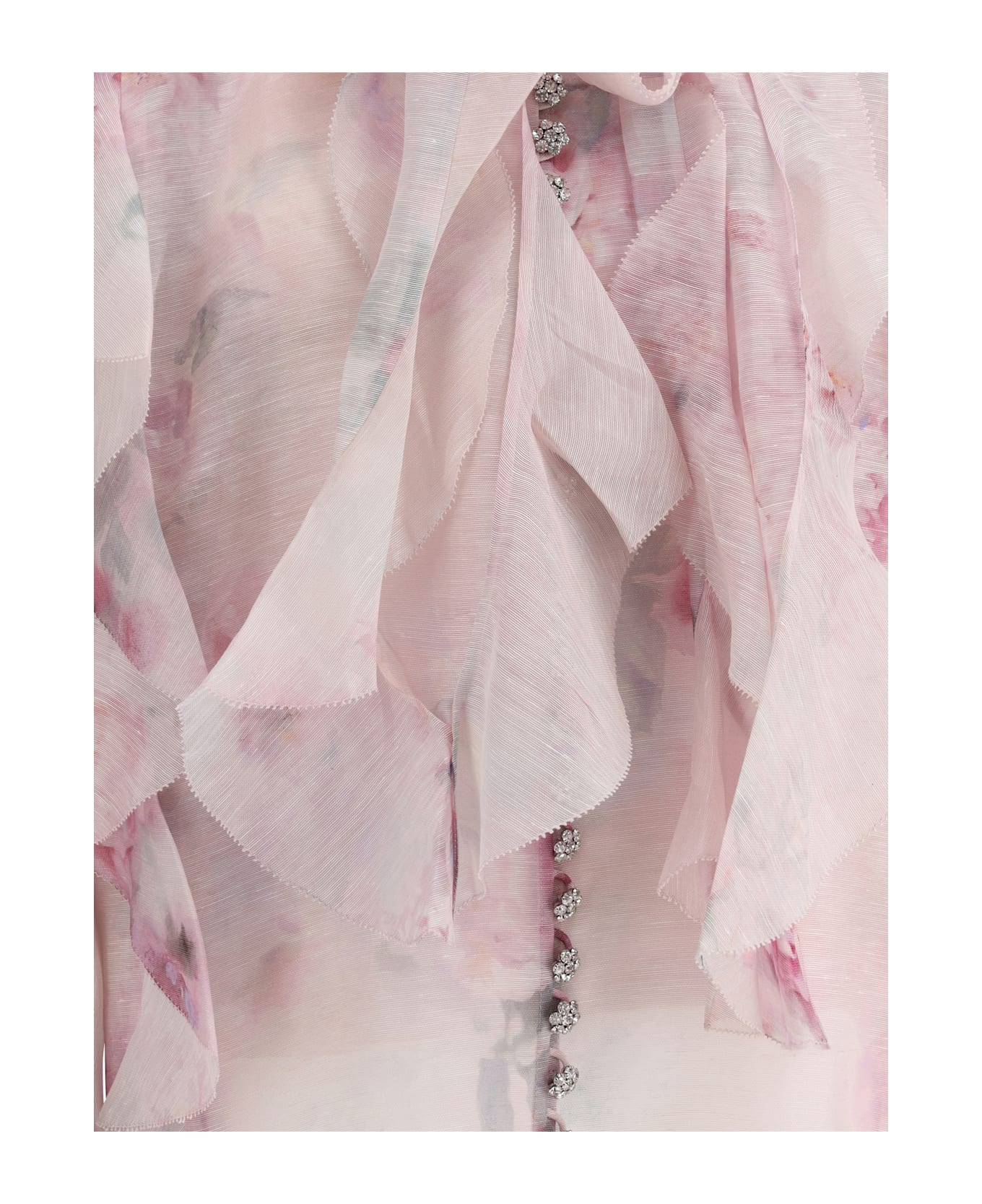 Zimmermann Crush Tie Neck Ruffle Blouse - Pink Floral