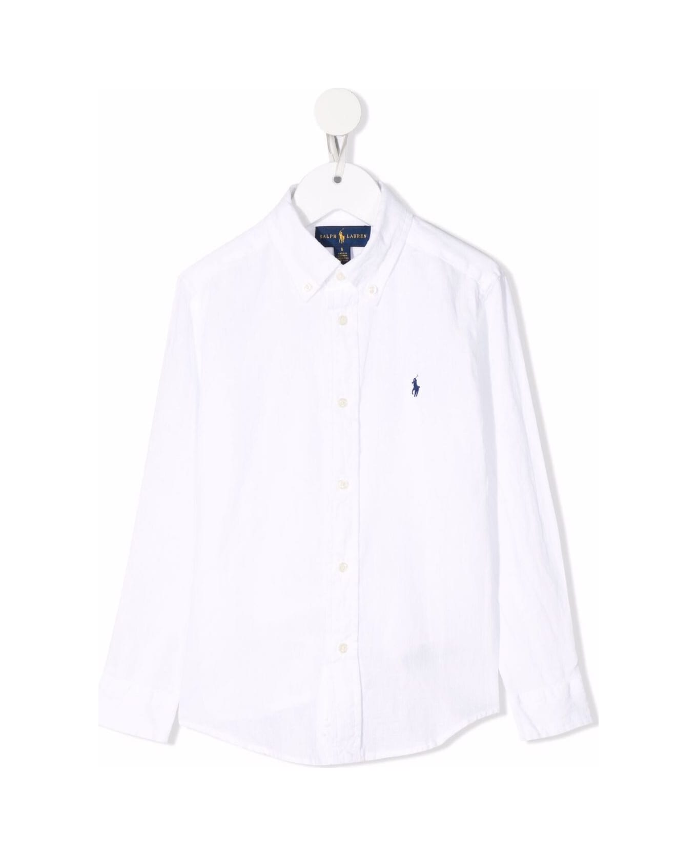 Ralph Lauren White Shirt With Logo Embroidery In Cotton Bou