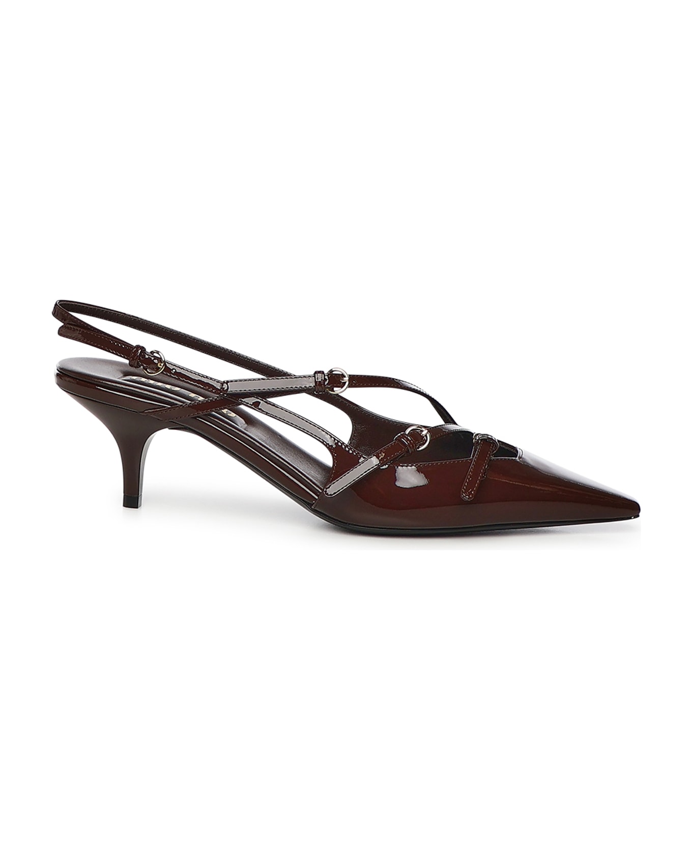 Miu Miu Leather Slingback Pump With Buckles - COCOA