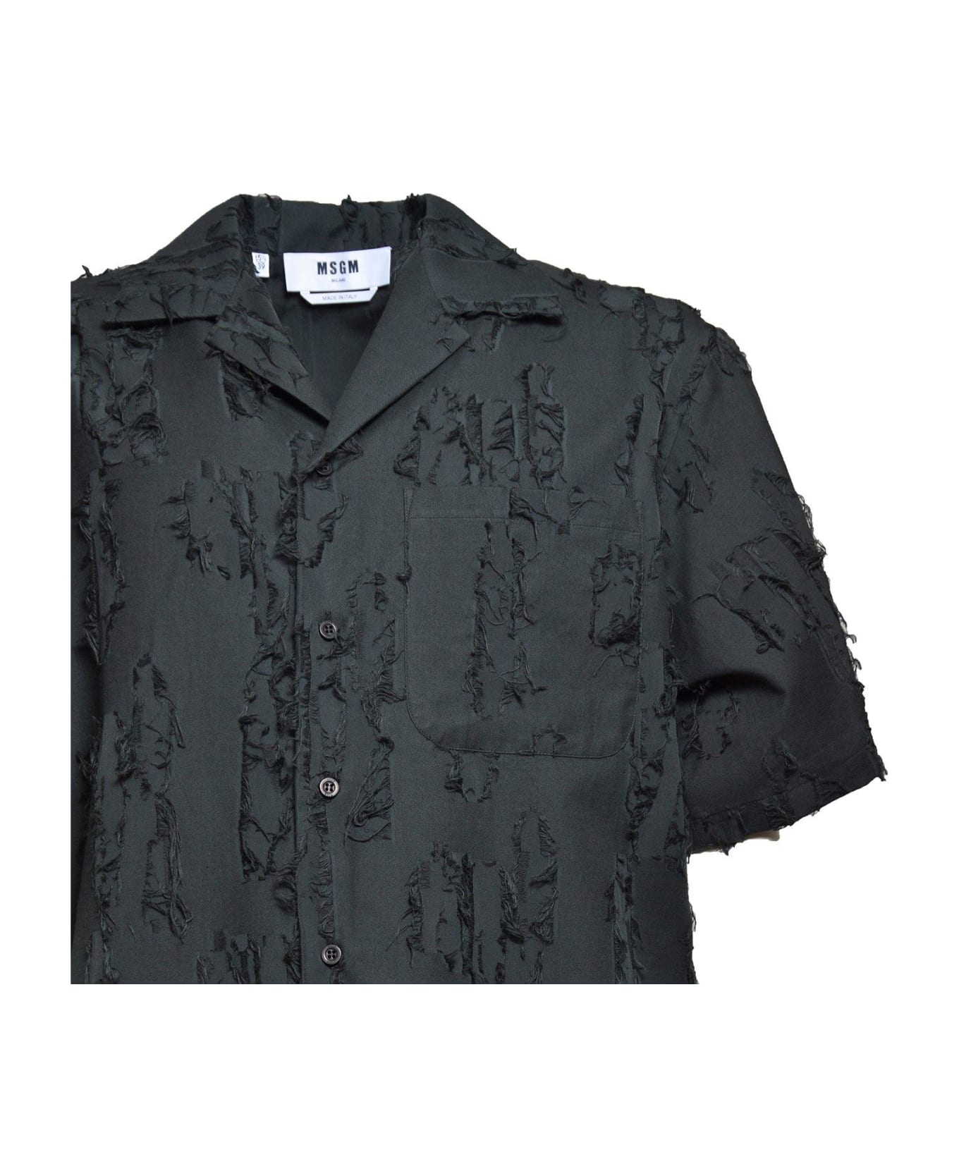 MSGM Logo-tag Textured-finish Buttoned Shirt - Nero シャツ