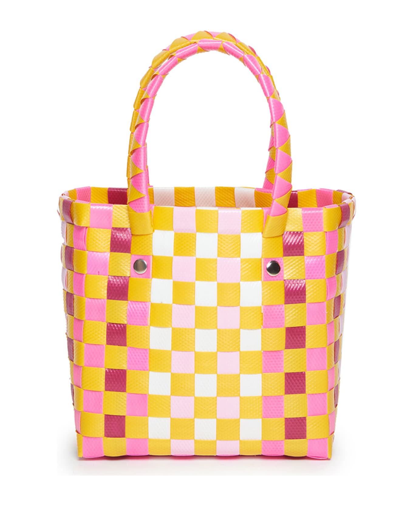 Marni Mw55f Micro Basket Bag Bags Marni Fluo Pink Woven Micro Basket Bag With Handles And Applied Logo - Pink fluo