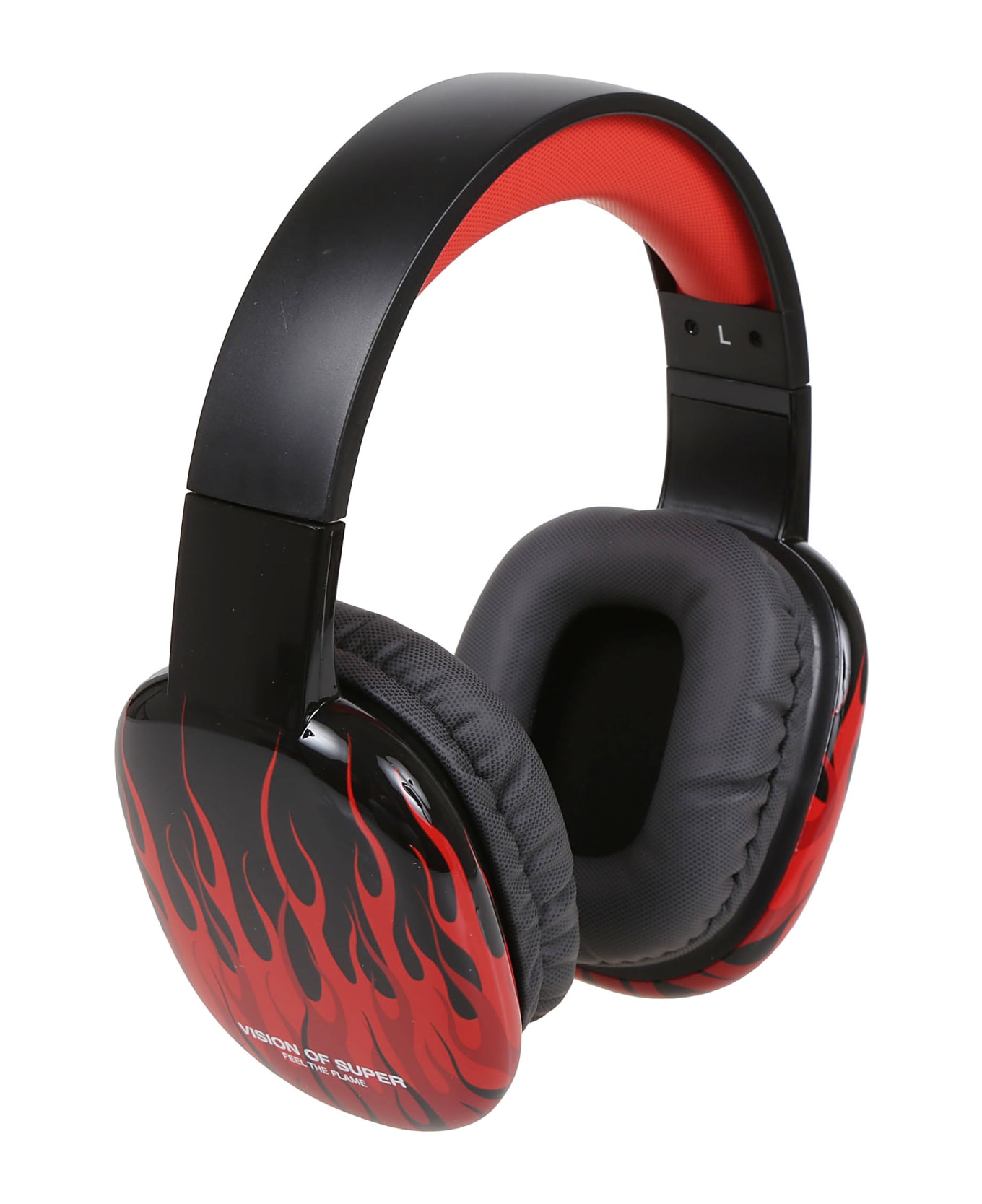 Vision of Super Black Headphones With Red Flames And White Logo - Black リング
