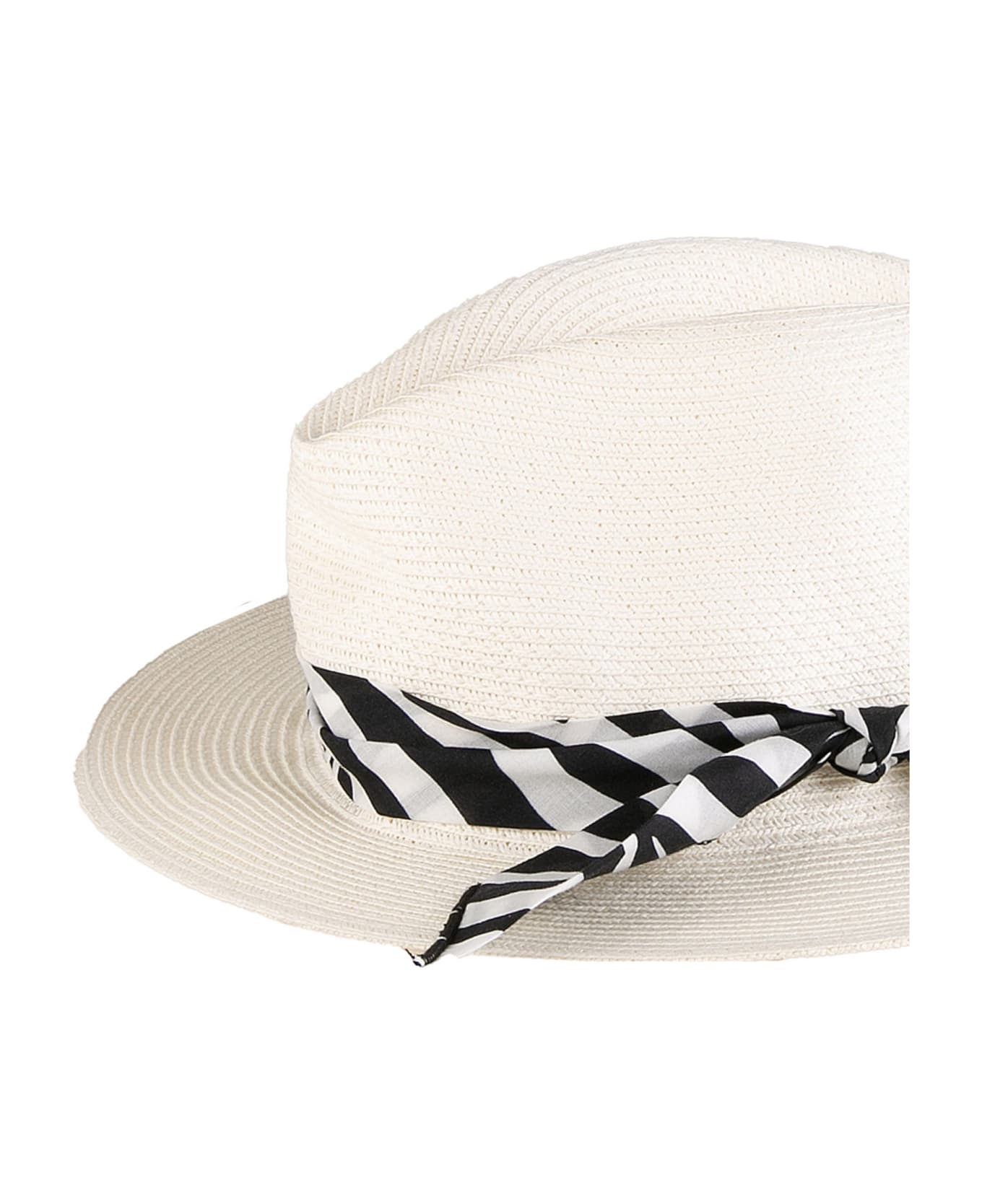 MC2 Saint Barth White Paper Hat With Zebra Print Bandeau - WHITE