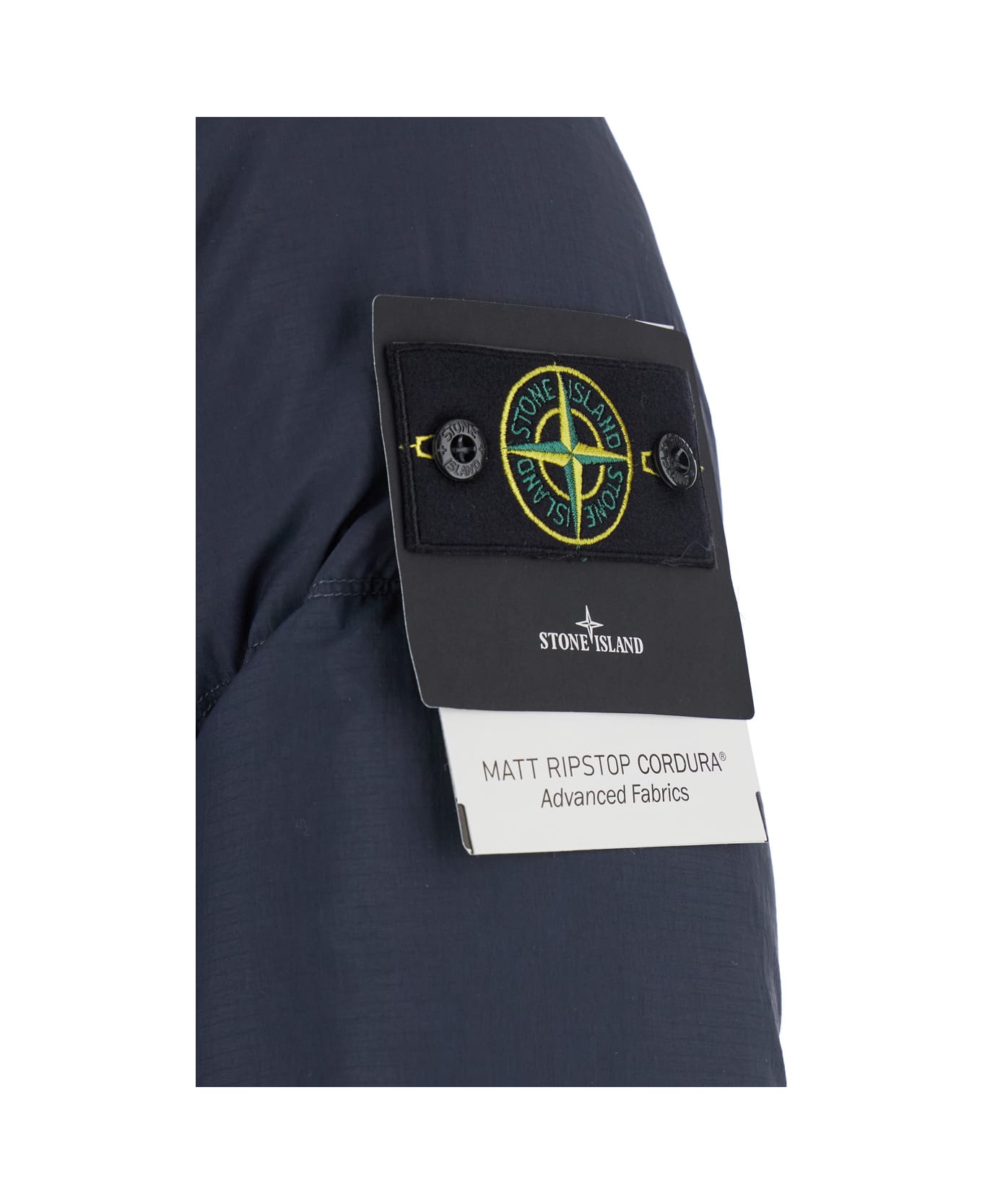 Stone Island Blue Down Jacket With Drawstring Hood And Logo Patch On The Sleeve In Tech Fabric Man - Blu