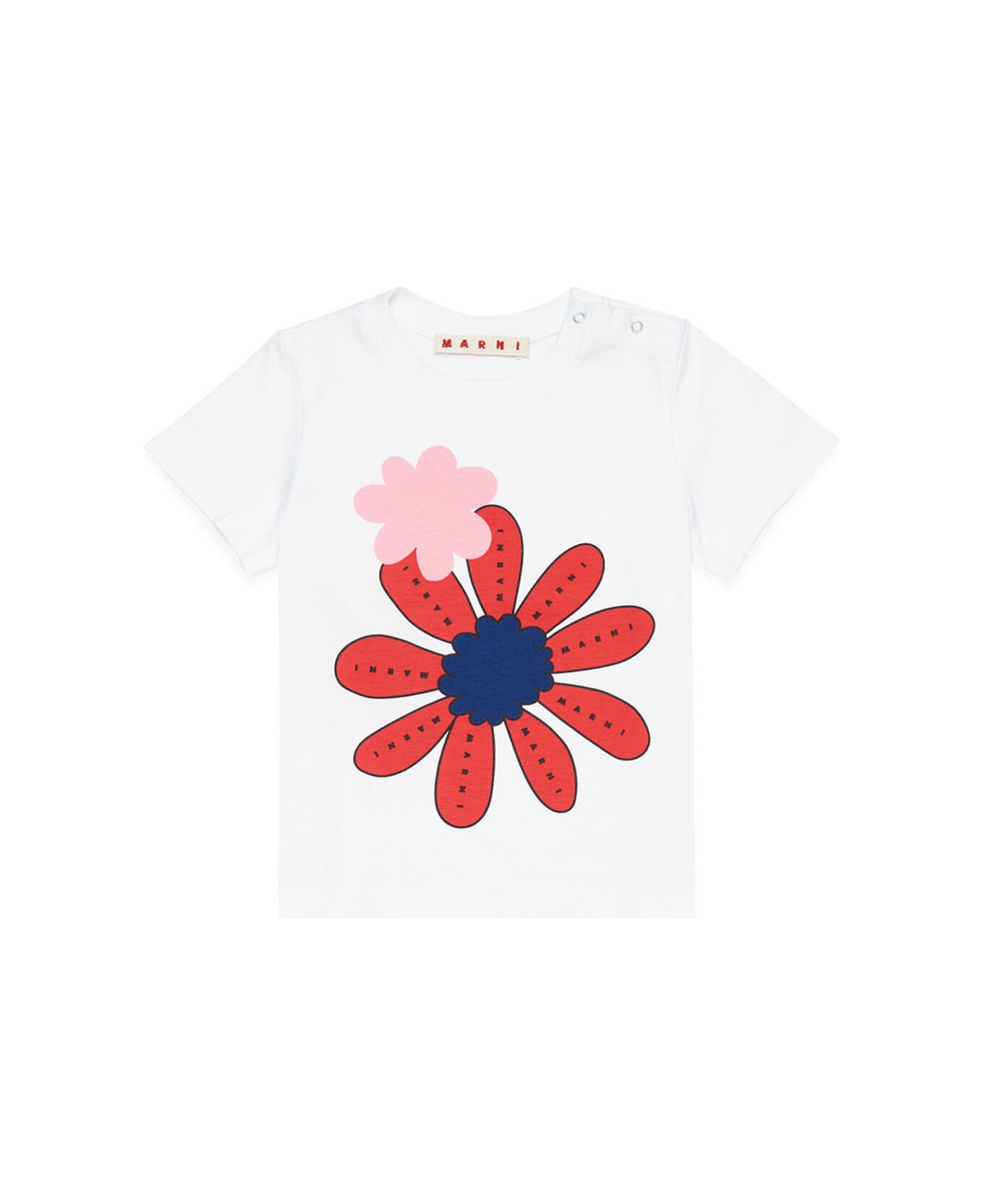 Marni Mt56b T-shirt Marni White Cotton T-shirt With Floral Print - White