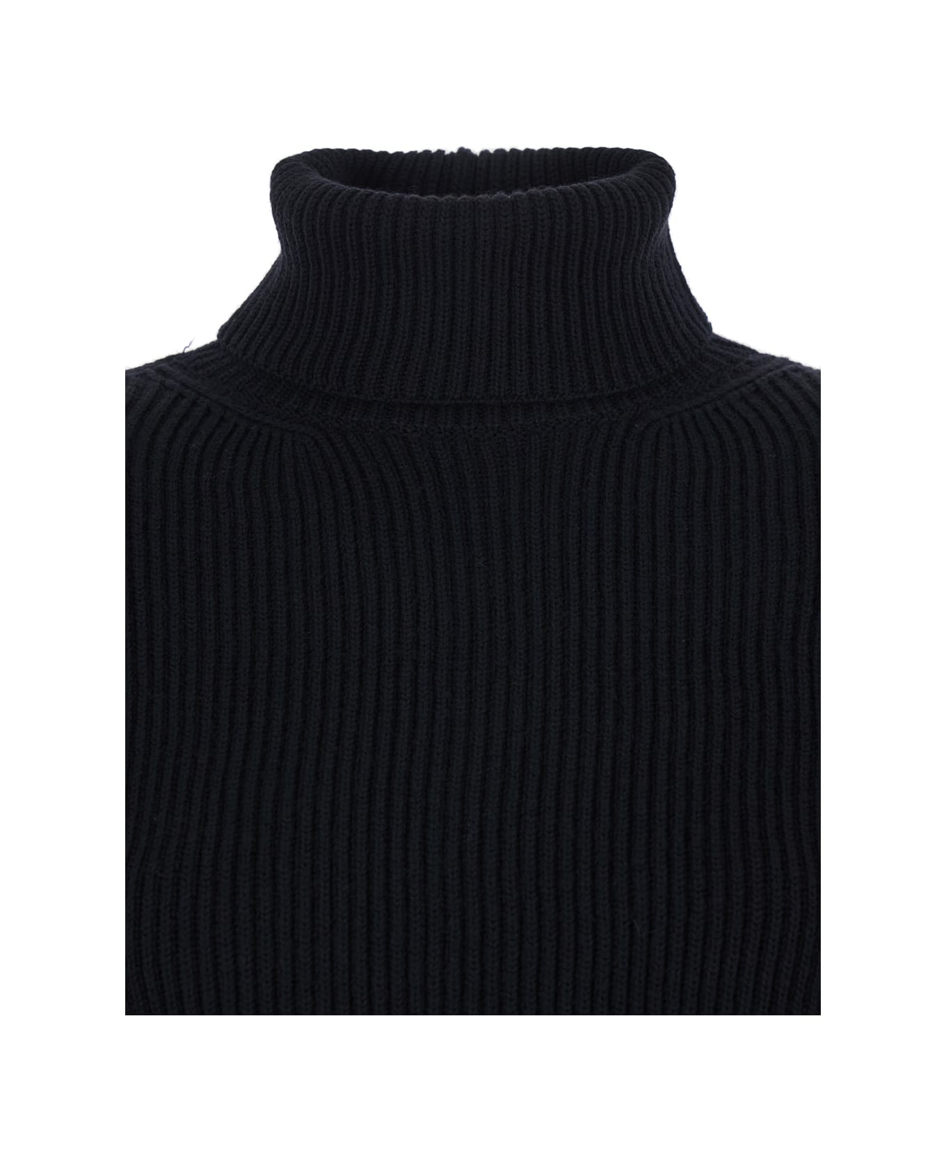 Parosh Black Turtleneck Cropped Sweater With Dropped Shoulders And Ribbed Knit In Wool Woman - Black