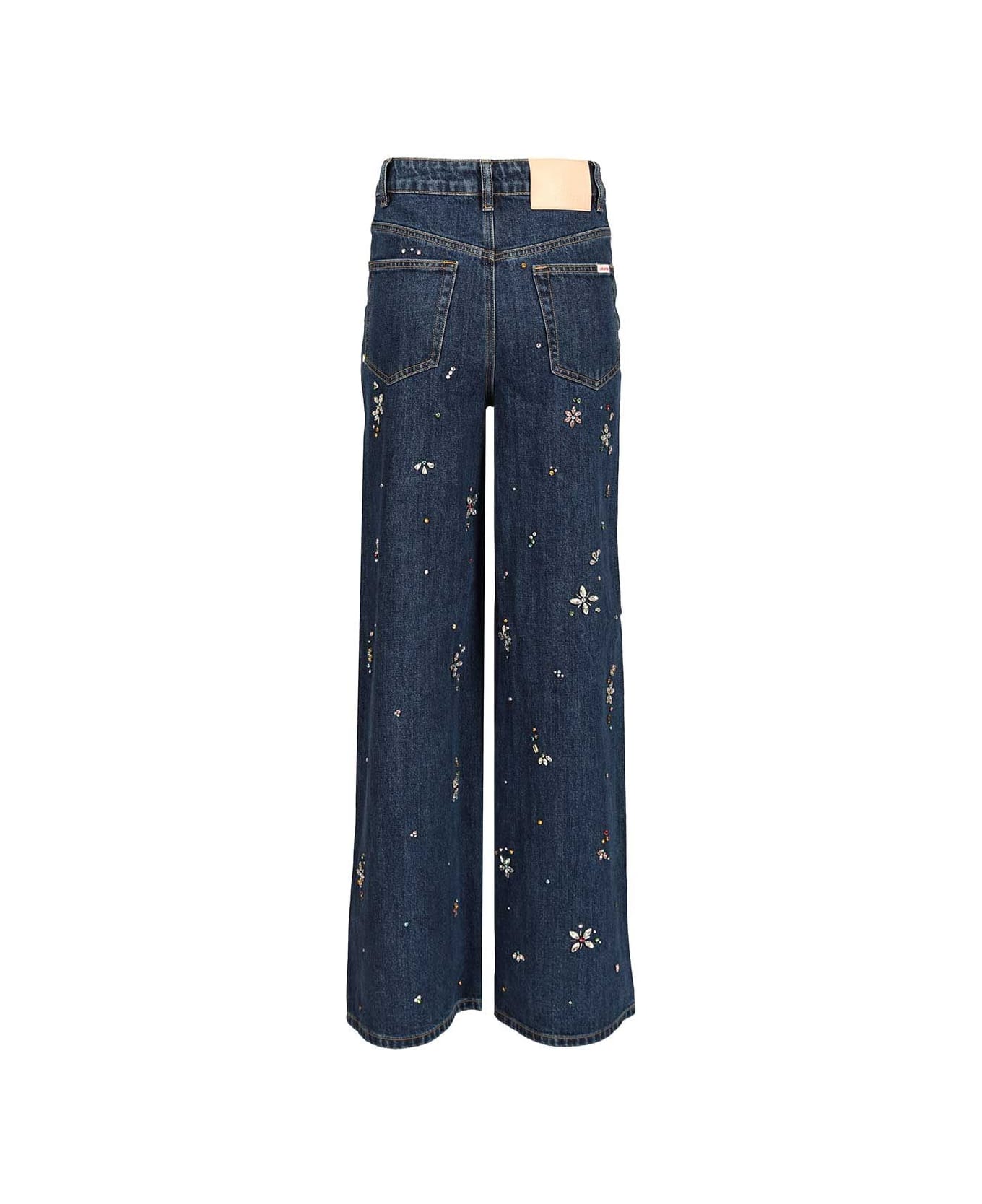 self-portrait Wide Leg Denim Jeans - BLUE
