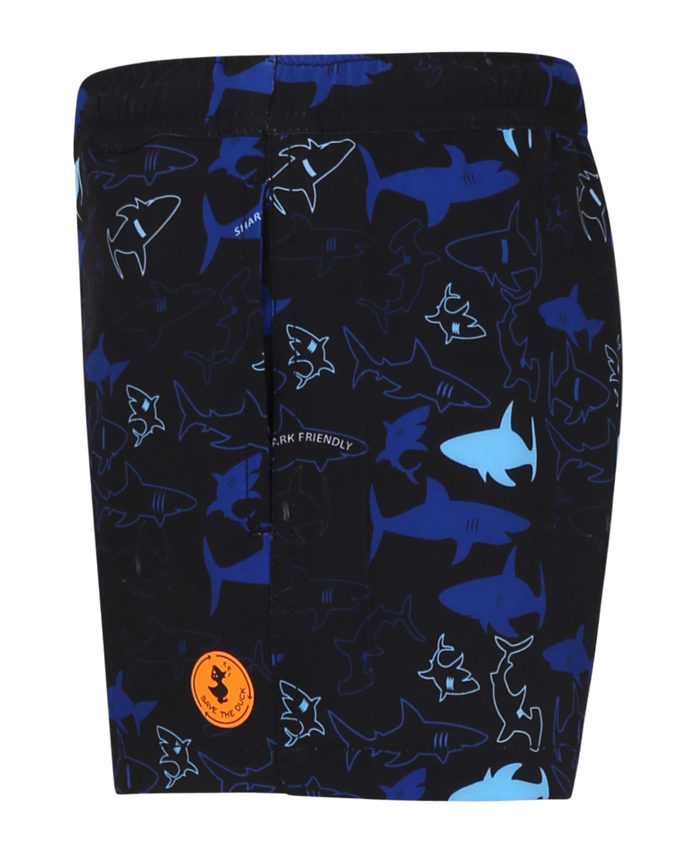 Save the Duck Black Swim Shorts For Boy With Shark Print - Black 水着