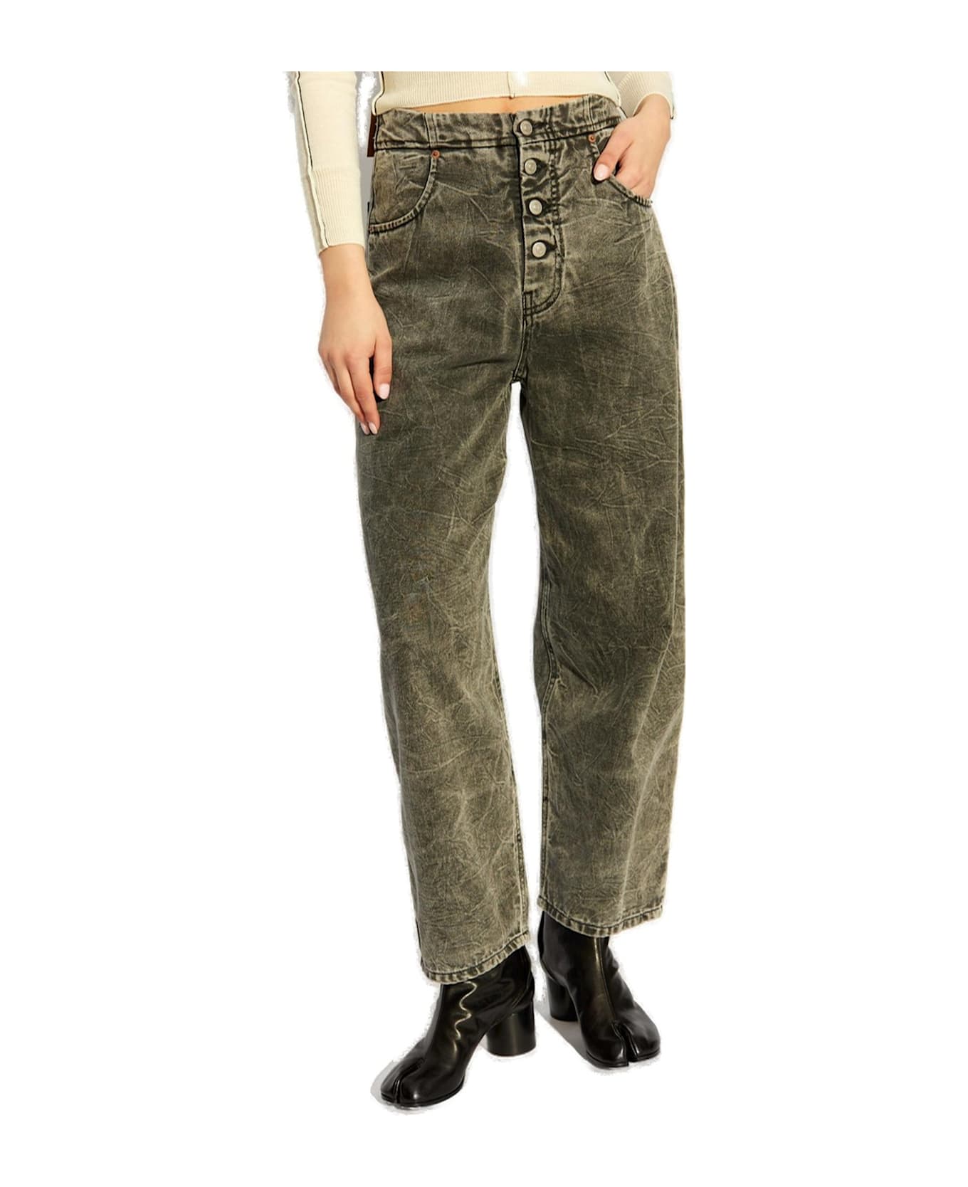 MM6 Maison Margiela Logo Patch Wide-leg Jeans - Grey