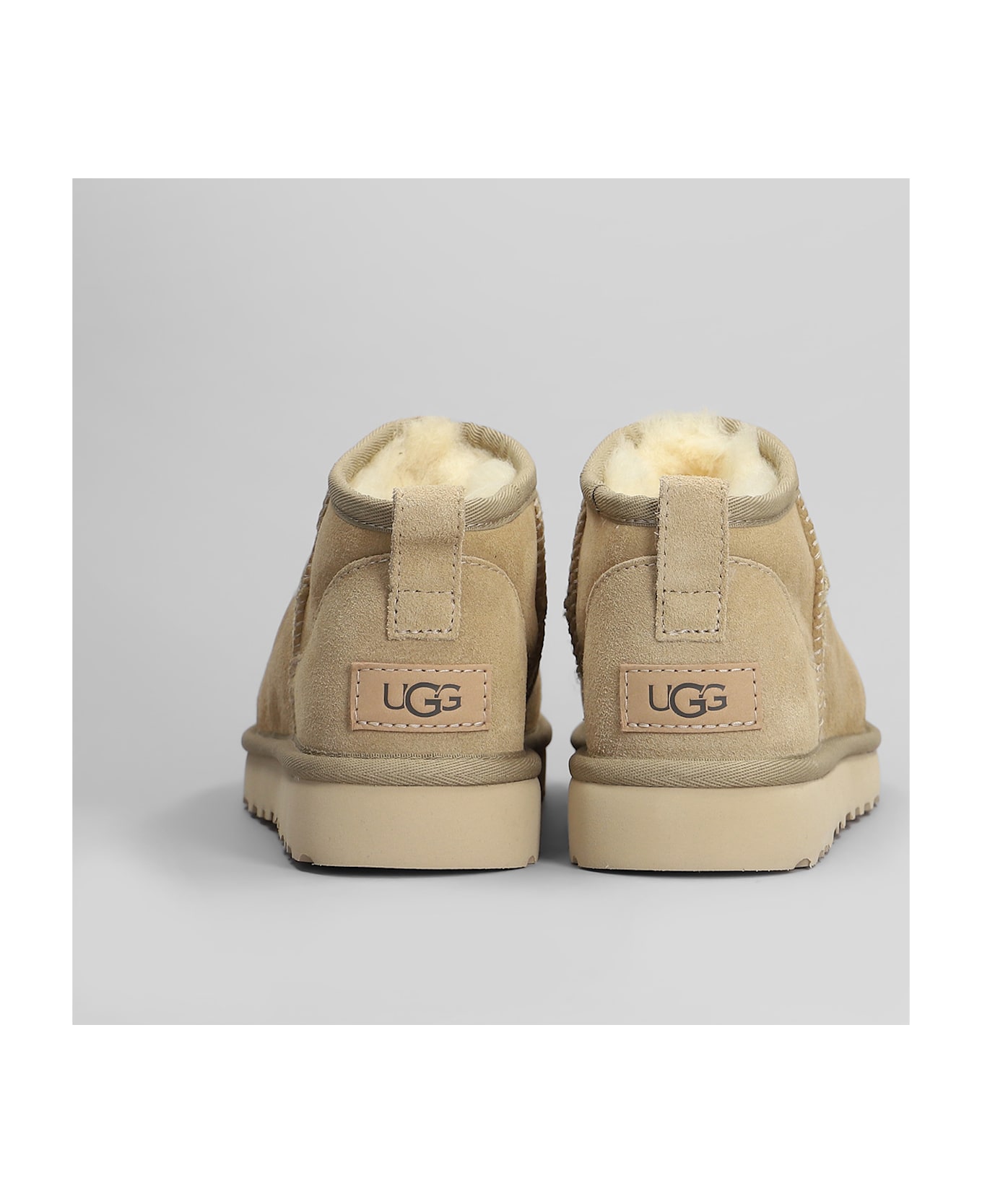 UGG Classic Ultra Mini Low Heels Ankle Boots In Beige Suede - beige