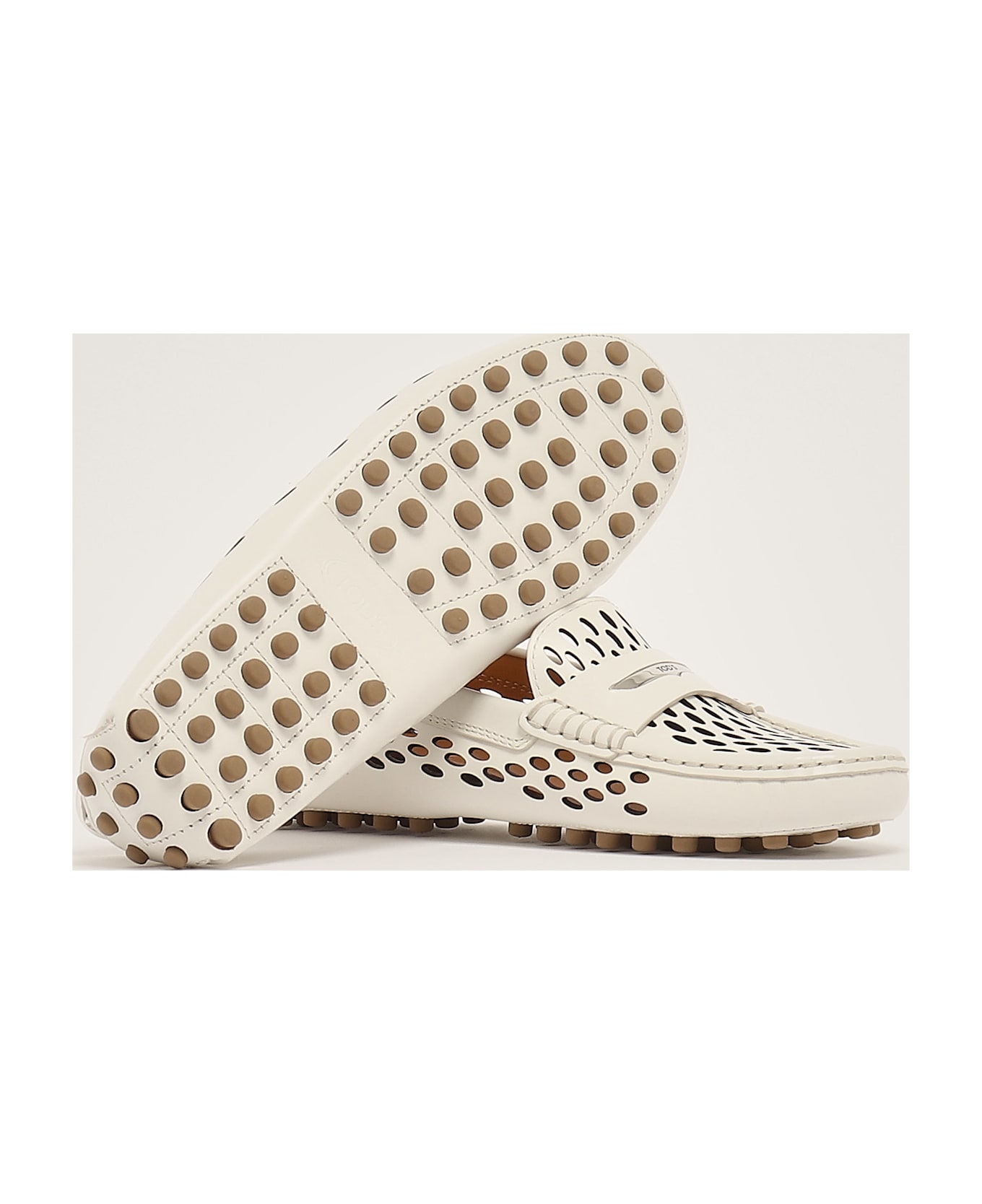 Tod's Gommino 22l Baffo Met+laser Hole Loafers - CREMA