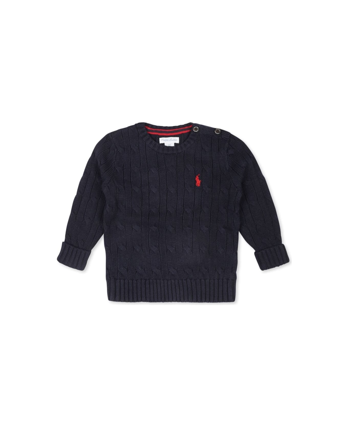 Ralph Lauren Blue Cable Knit Pullover With Contrast Pony - Blue