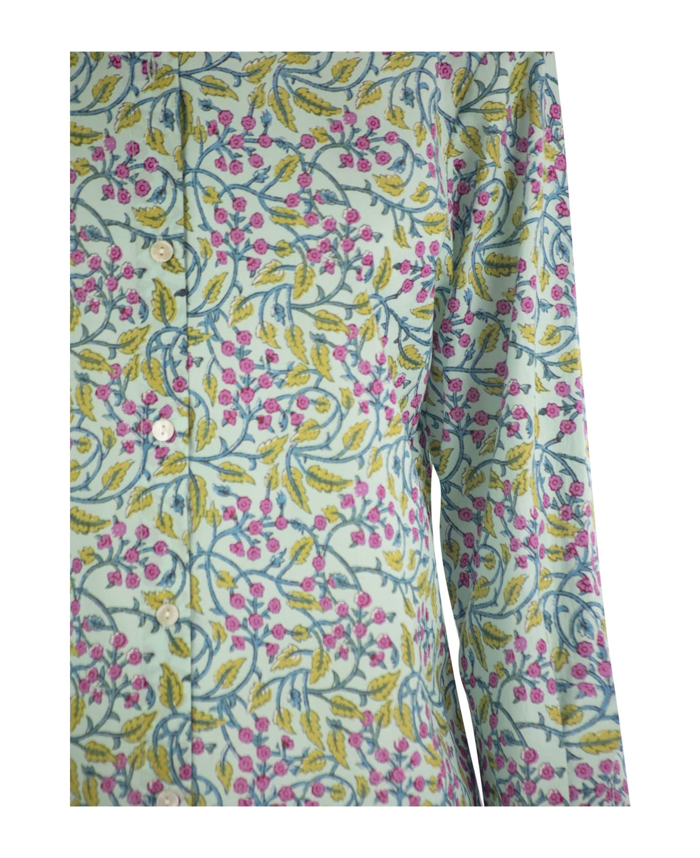 MC2 Saint Barth Brigitte - Shirt With Flower Pattern - Water Green