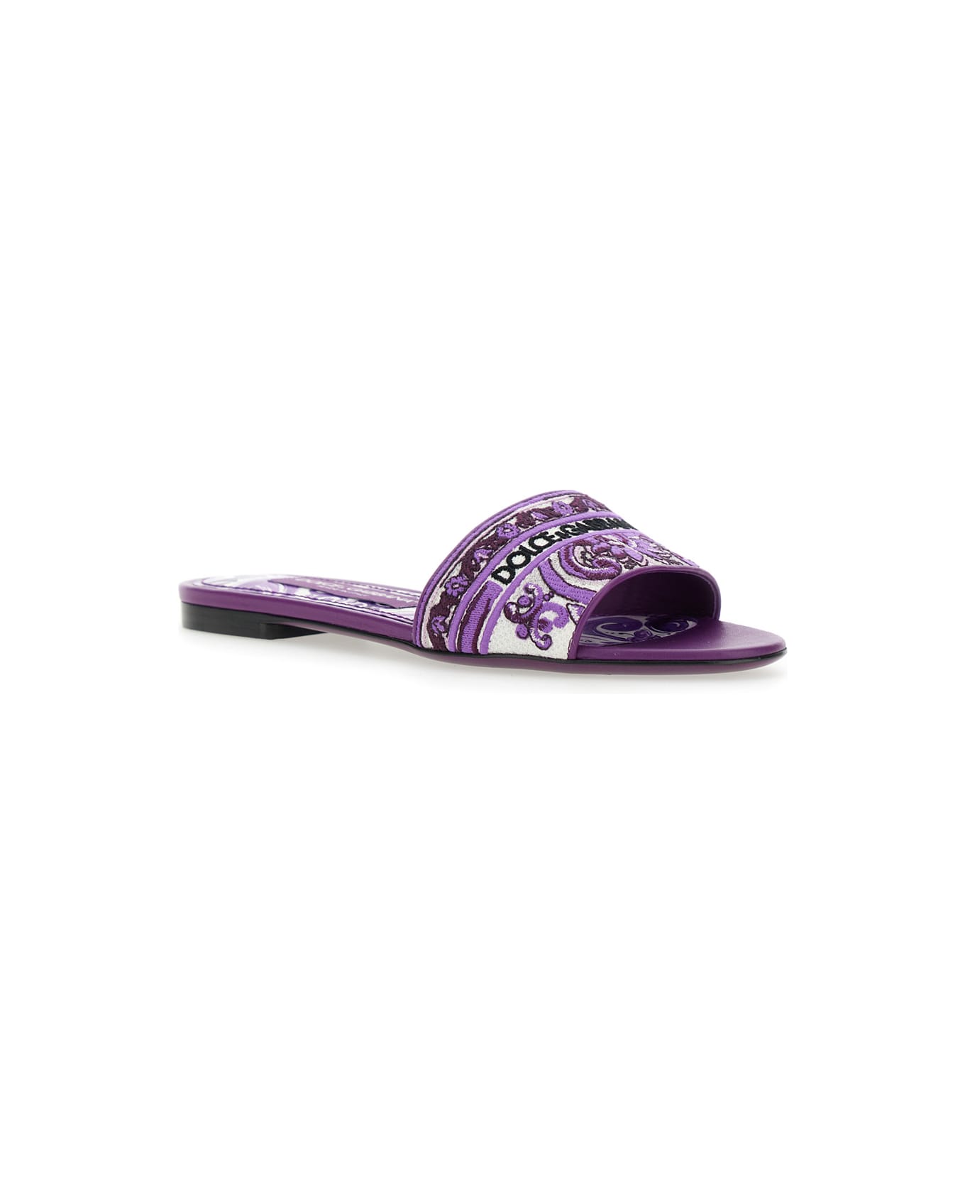 Dolce 
Gabbana 
maiolica
 Embroidery Slides - Violet