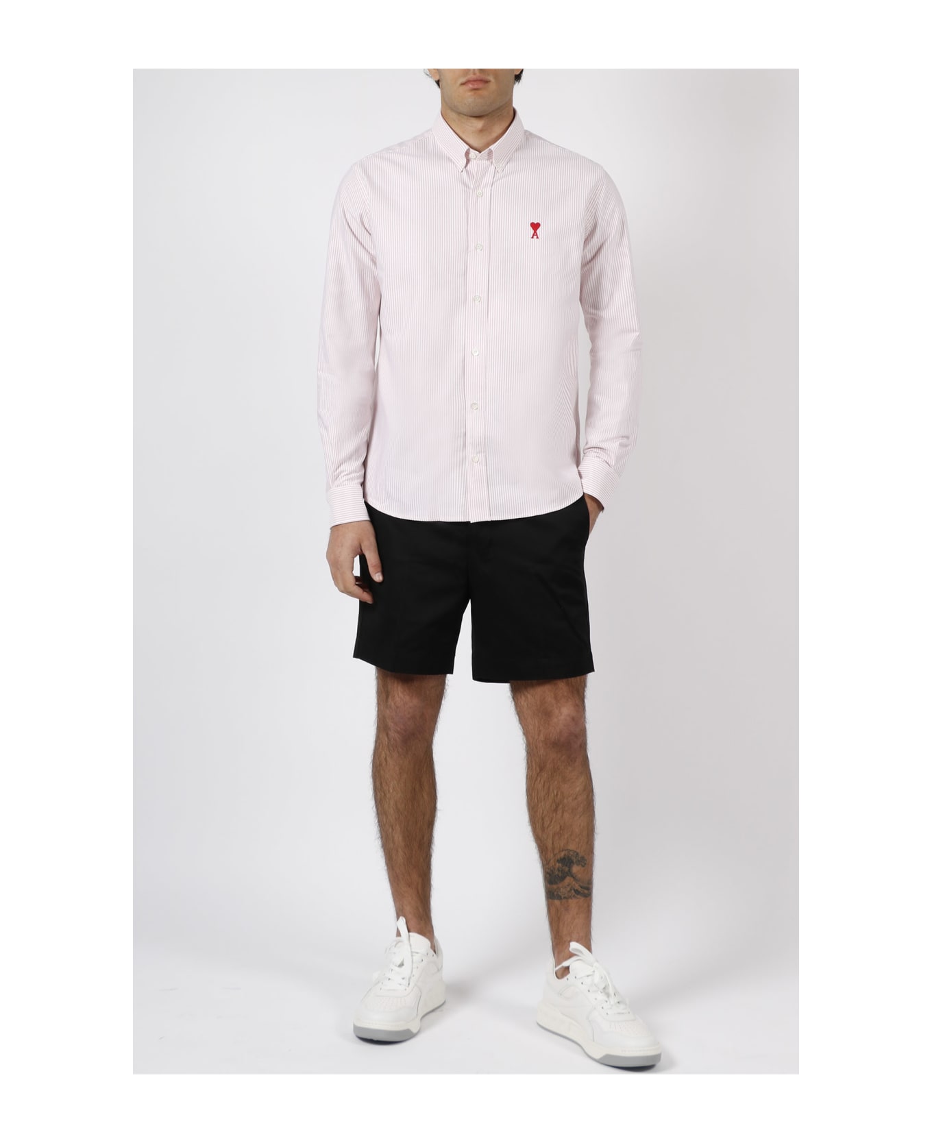 Ami Alexandre Mattiussi Ami De Coeur Striped Shirt - 659 PALE PINK/WHITE