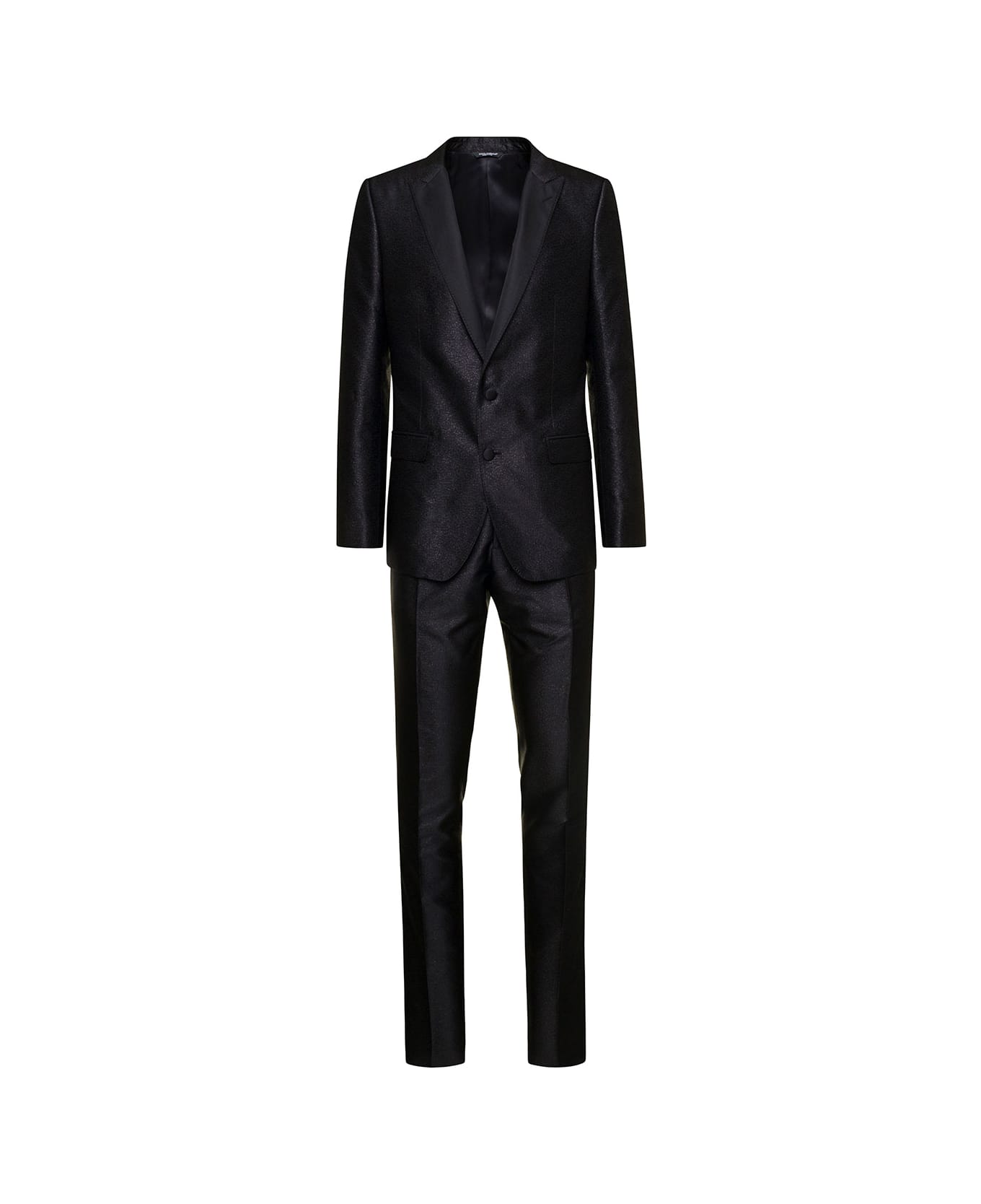 Dolce & Gabbana 'martini' Black Single-brested Tuxedo Suit In Silk Lamé Jacquard Man - Black