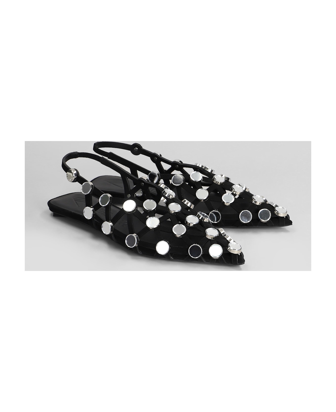 The Attico Grid Flats In Black Leather - black