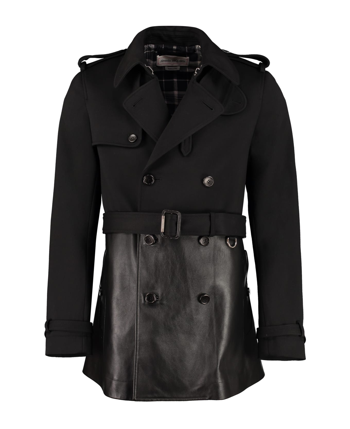 Alexander McQueen Double-breasted Wool And Leather Coat - black