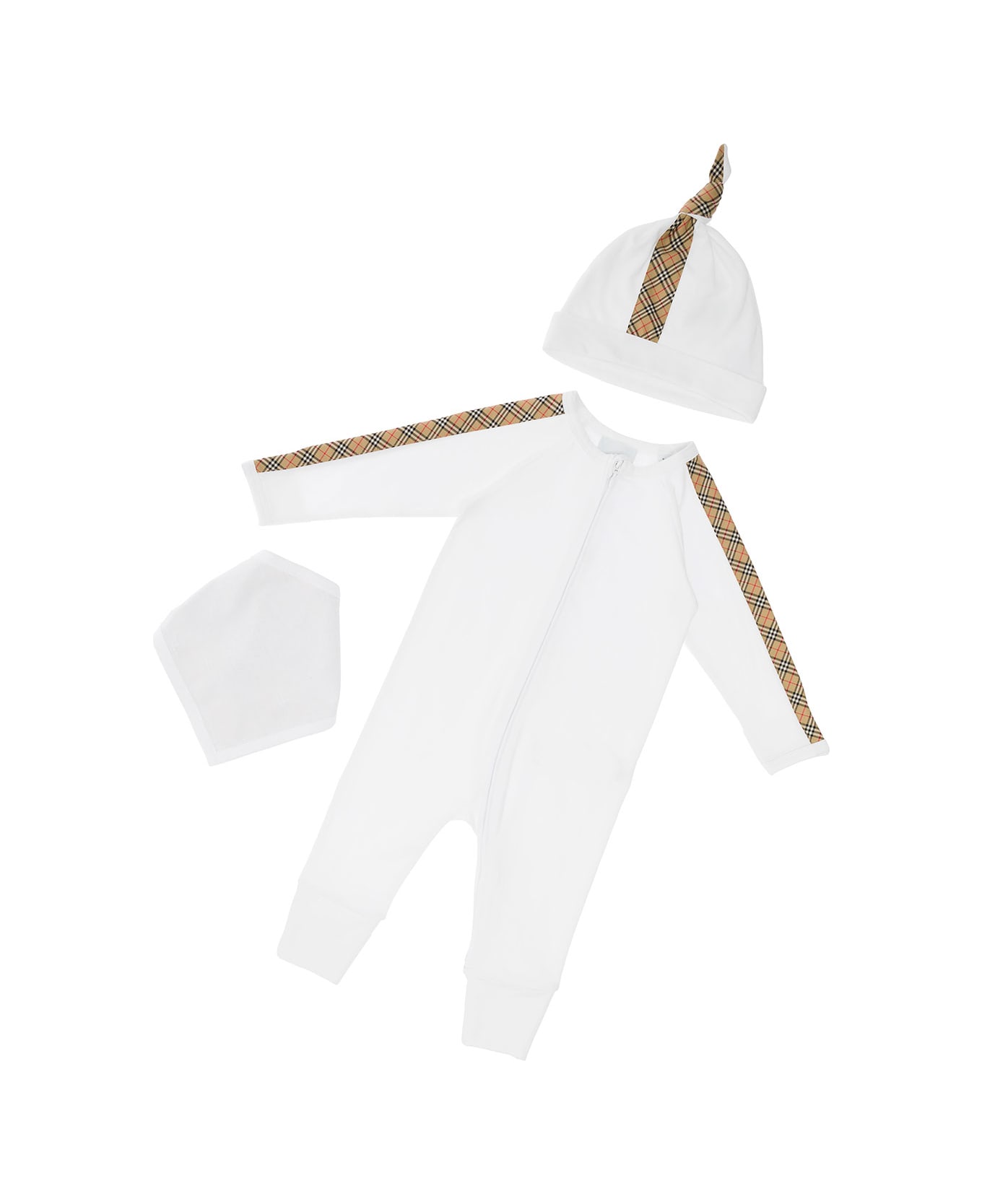 Burberry 'claue' White Matching Suit In Stretch Cotton Baby Boy Kids - Bianco ボディスーツ＆セットアップ