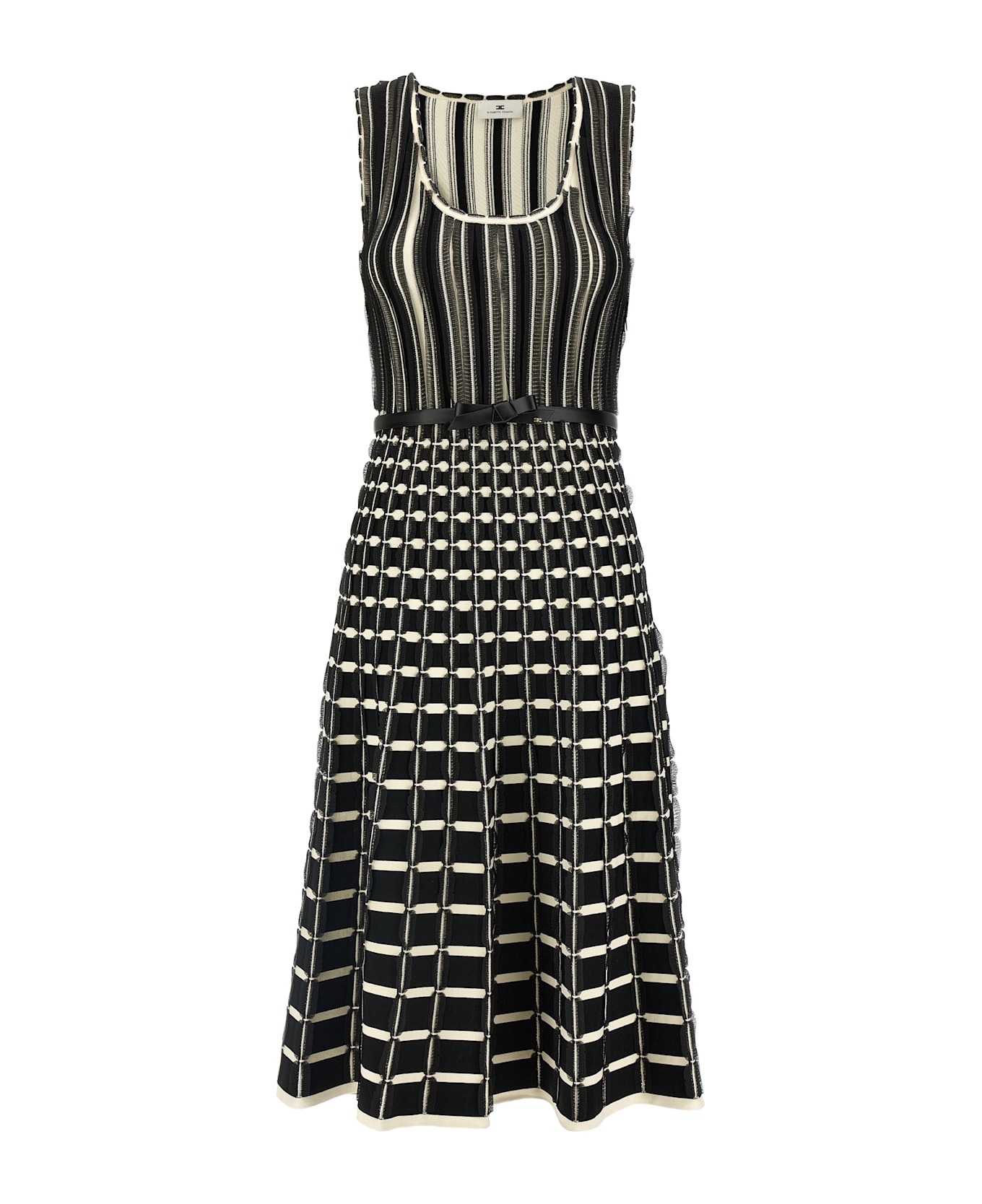 Elisabetta Franchi Belted Knitted Dress - White/Black