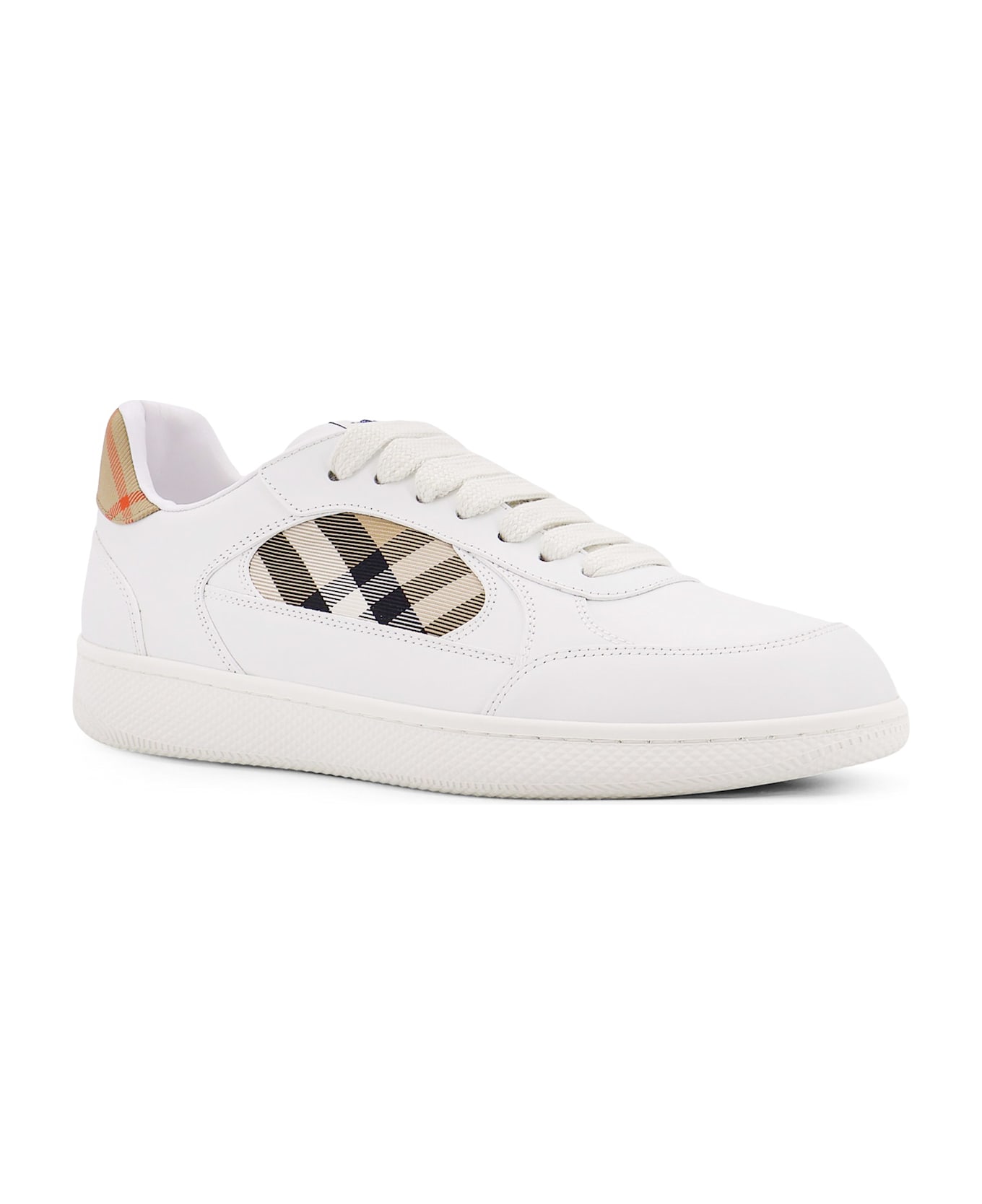 Burberry Low-top Leather Sneakers With Check Inserts - White sand