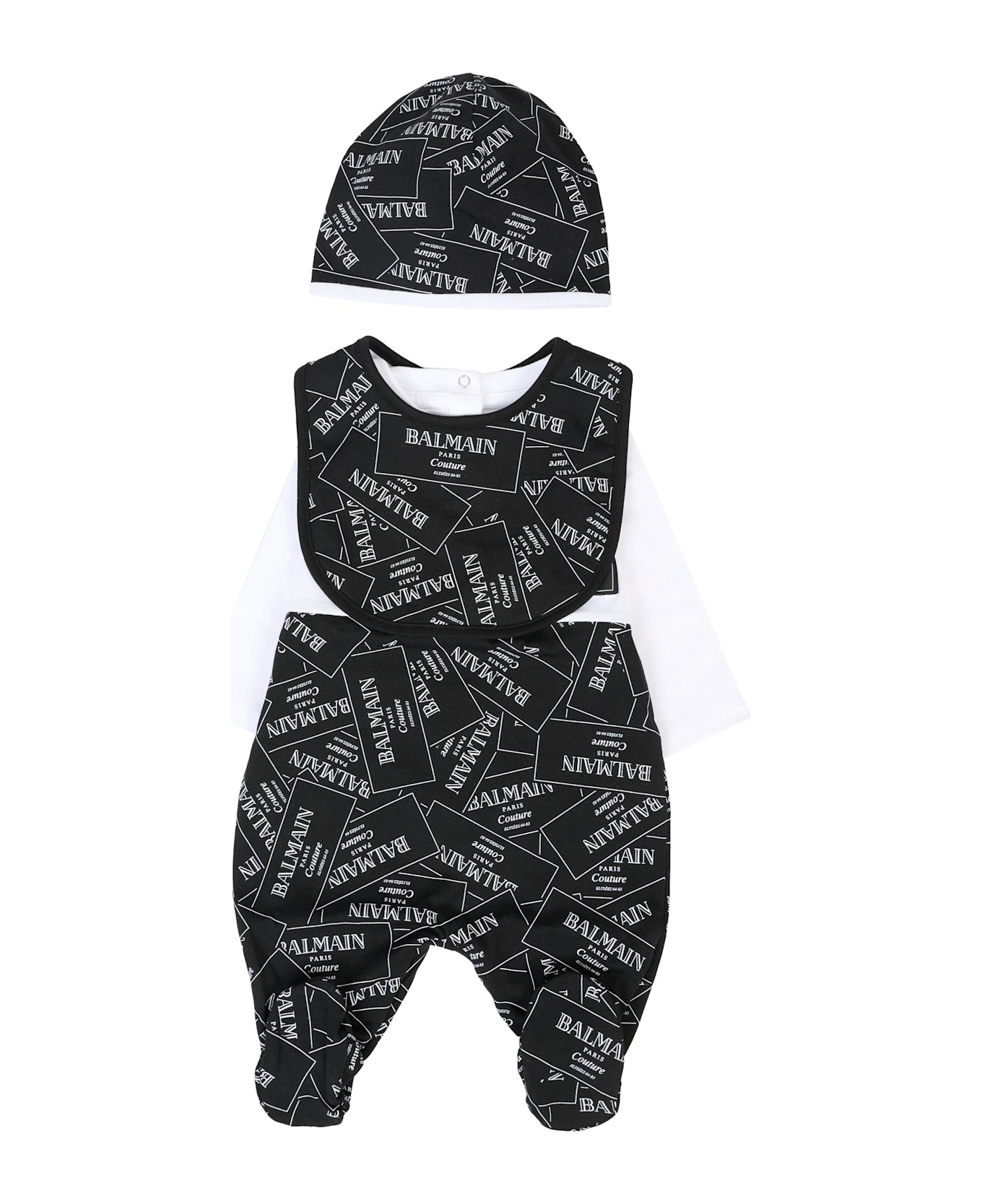Balmain Black Babygrow Set For Babykids With Logo - Black