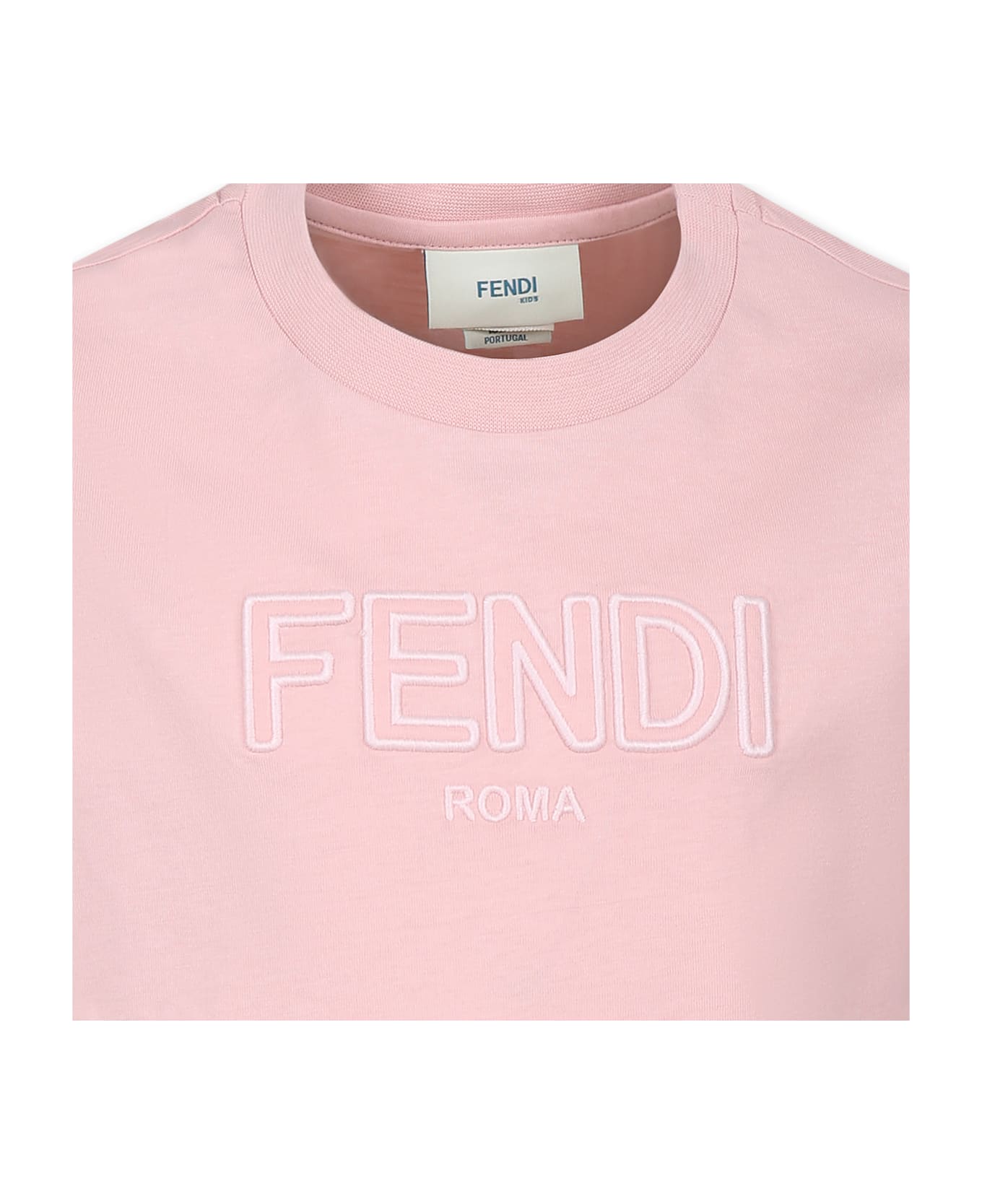 Fendi Pink T-shirt For Girl With Logo