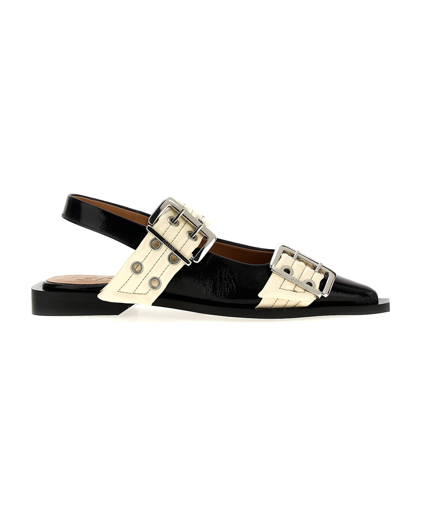 Ganni 'wide Belt Buckle' Ballet Flats - White/Black