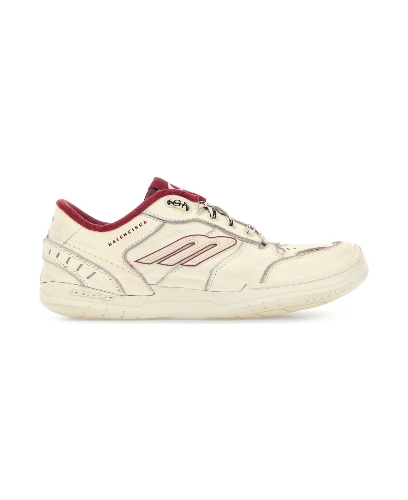 Balenciaga Ivory Leather Hamptons Sneakers - OFF WHITE / RED