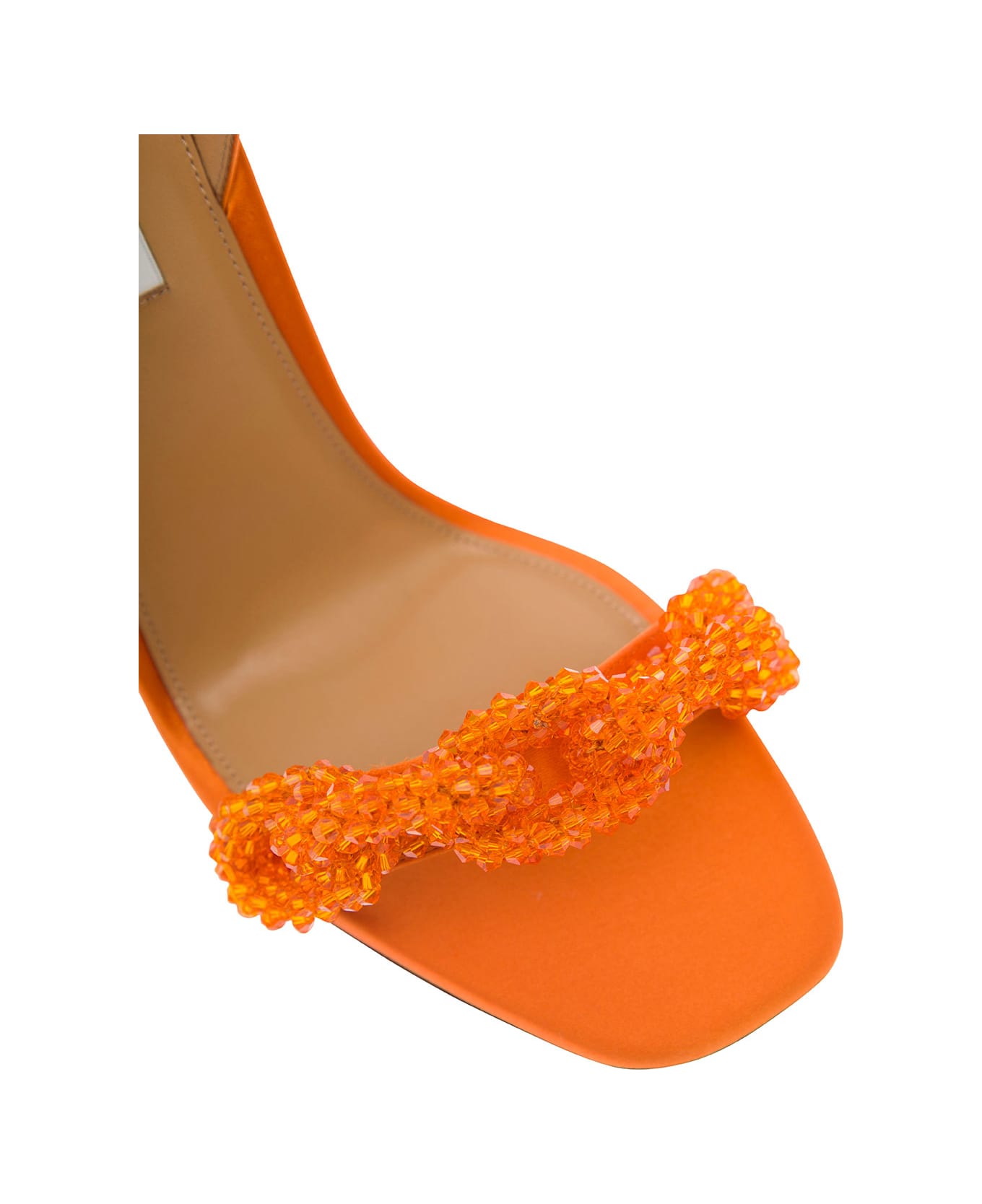 Aquazzura 'chain Of Love' Orange Sandals With Chain Detail In Silky Satin Woman - Orange