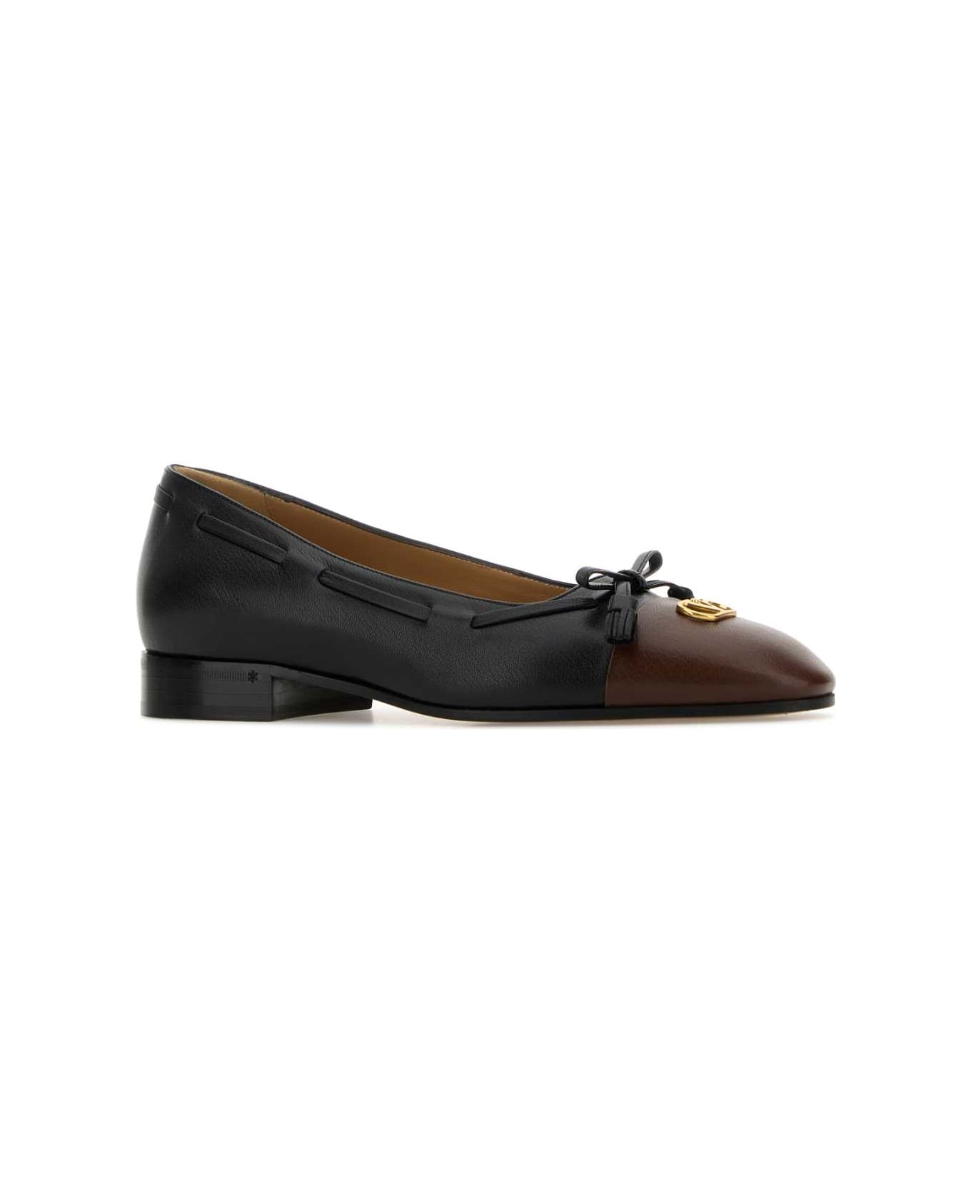 Valentino Garavani Black Leather Valet Du Roi Ballerinas - NEROLIGHTCOFFEE