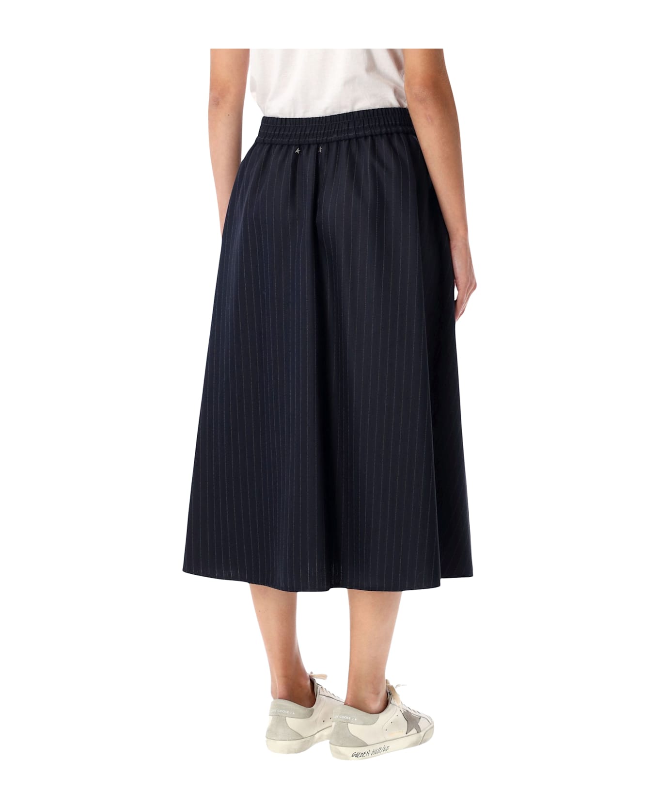Golden Goose Navy Blue Wool Pint-striped Midi Skirt - DARK NAVY