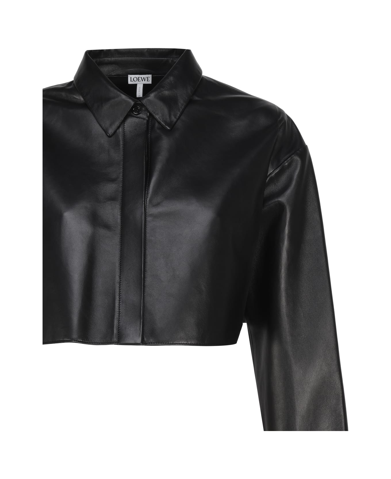 Loewe Crop-top Shirt In Leather - Black