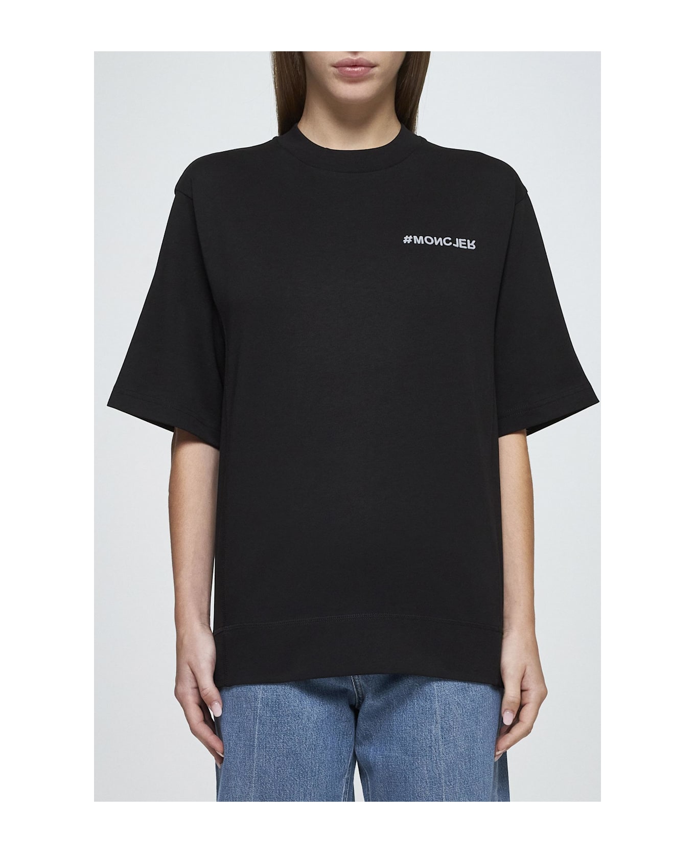 Moncler Logo Cotton T-shirt - Nero