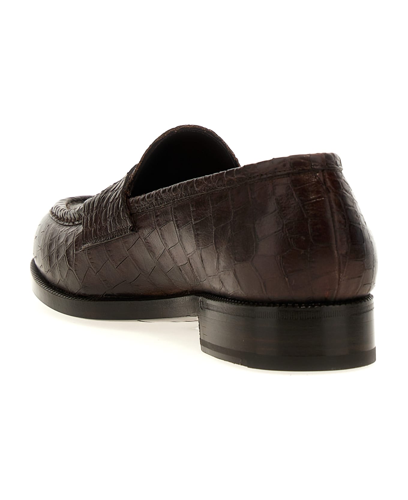 Lidfort Croc Print Leather Loafers - Brown