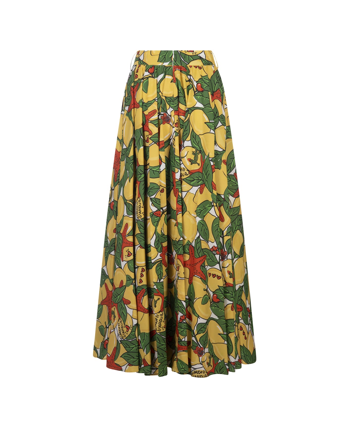 Alessandro Enriquez Long Flared Skirt With Lemons Print - Green