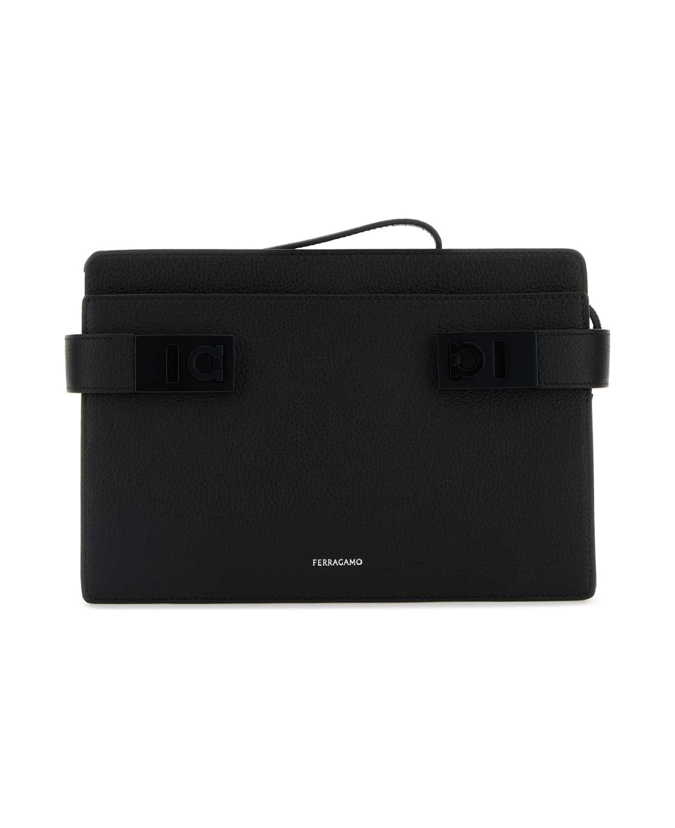 Ferragamo Black Leather Clutch - NERONERONERO