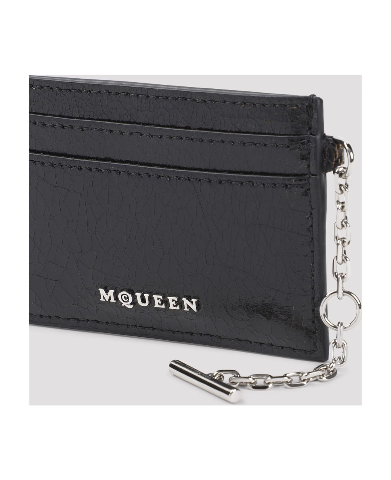 Alexander McQueen Black Leather Card Holder - Black Caramel Silver