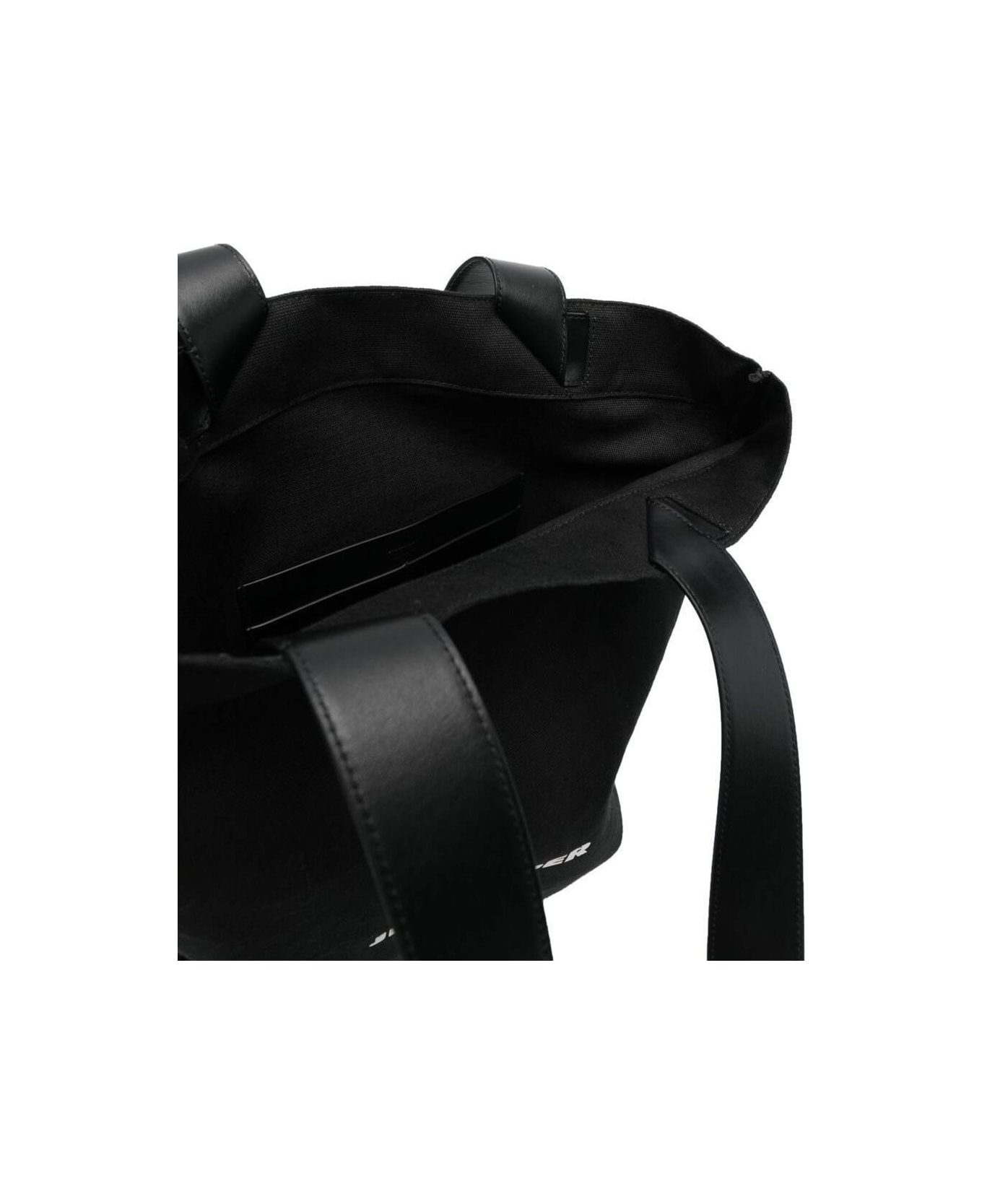 Jil Sander Black Tote Bag With Logo Print In Canvas Woman - Black