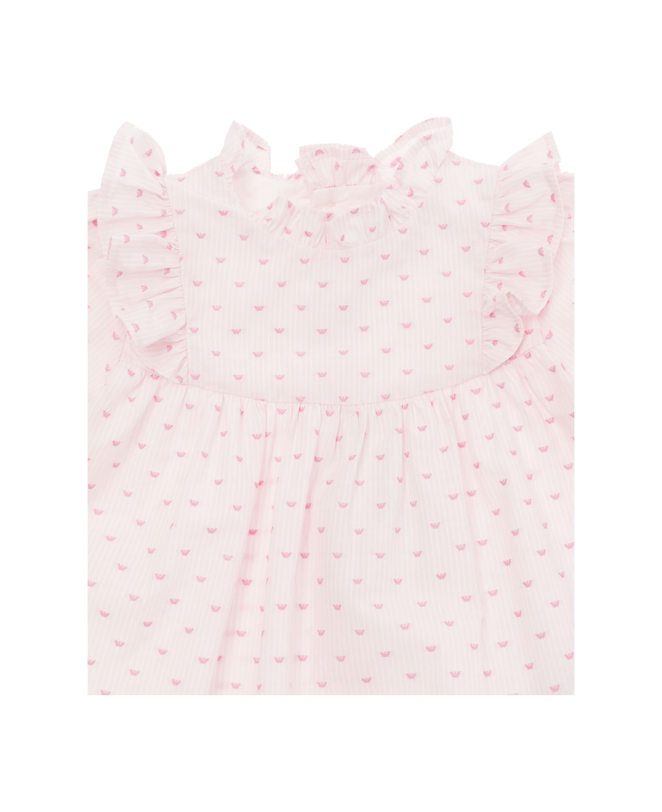 Emporio Armani Pink Set With Flounces And All-over Hearts Print In Cotton Baby - Pink ボディスーツ＆セットアップ