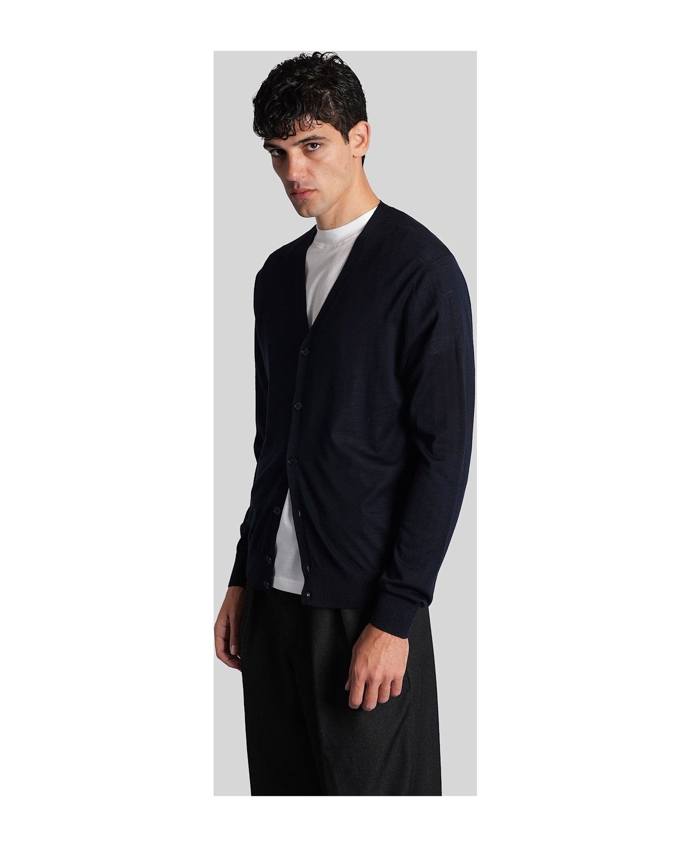 Ballantyne Cardigan In Blue Wool - blue