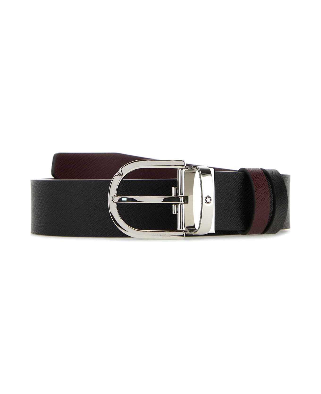Montblanc Black Leather Reversible Belt - Multicolor