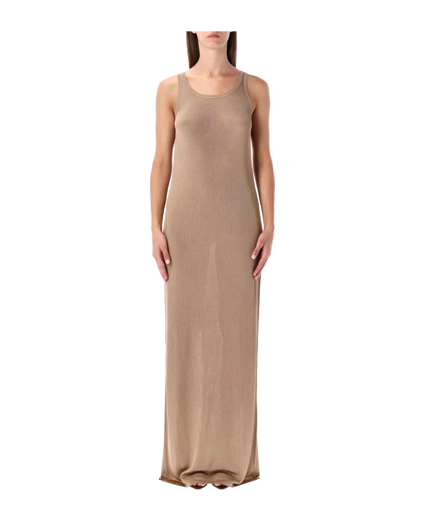Saint Laurent Beige Rib-knit Long Tank Dress - NUDE