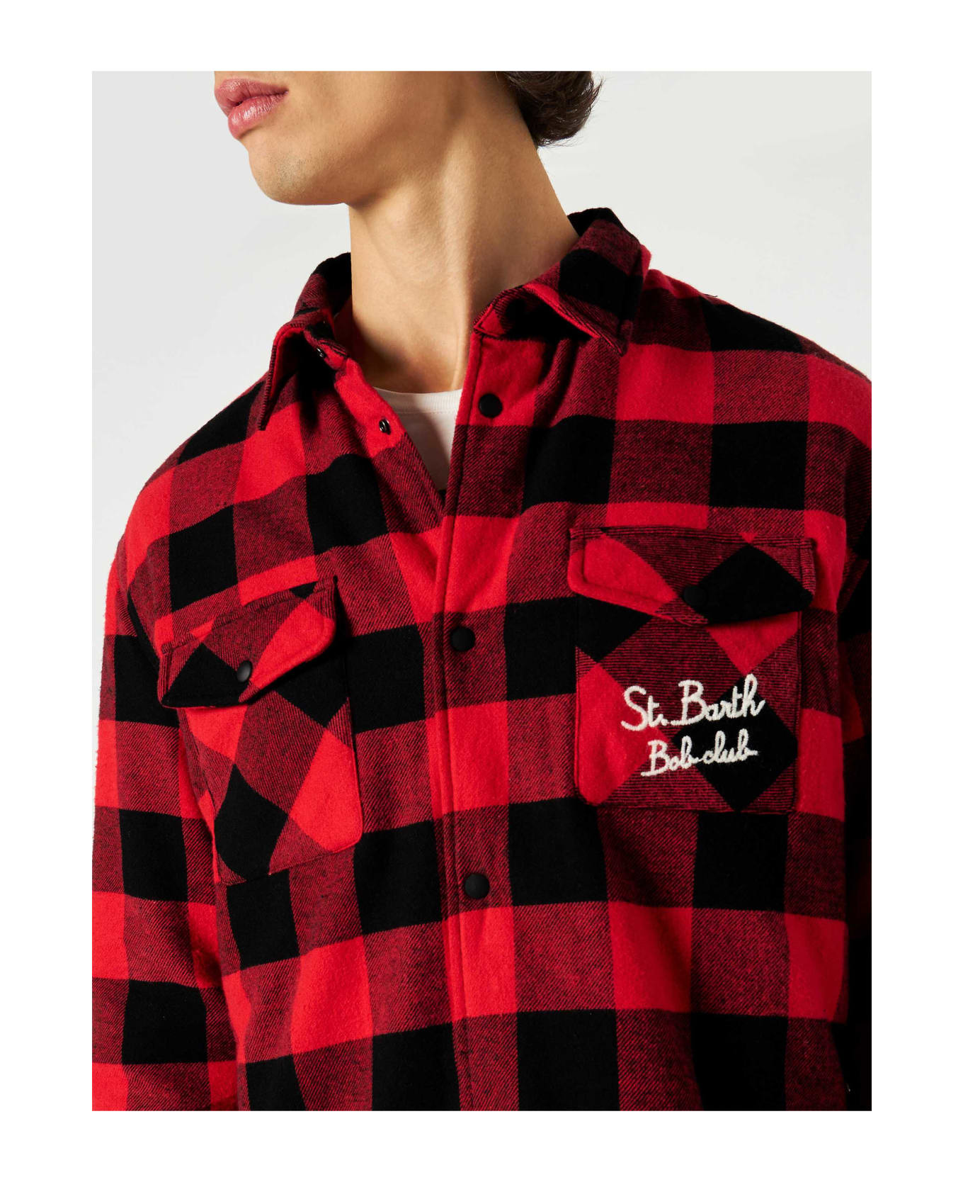 MC2 Saint Barth Overshirt With Pocket And St. Barth Bob Club Embroidery - RED