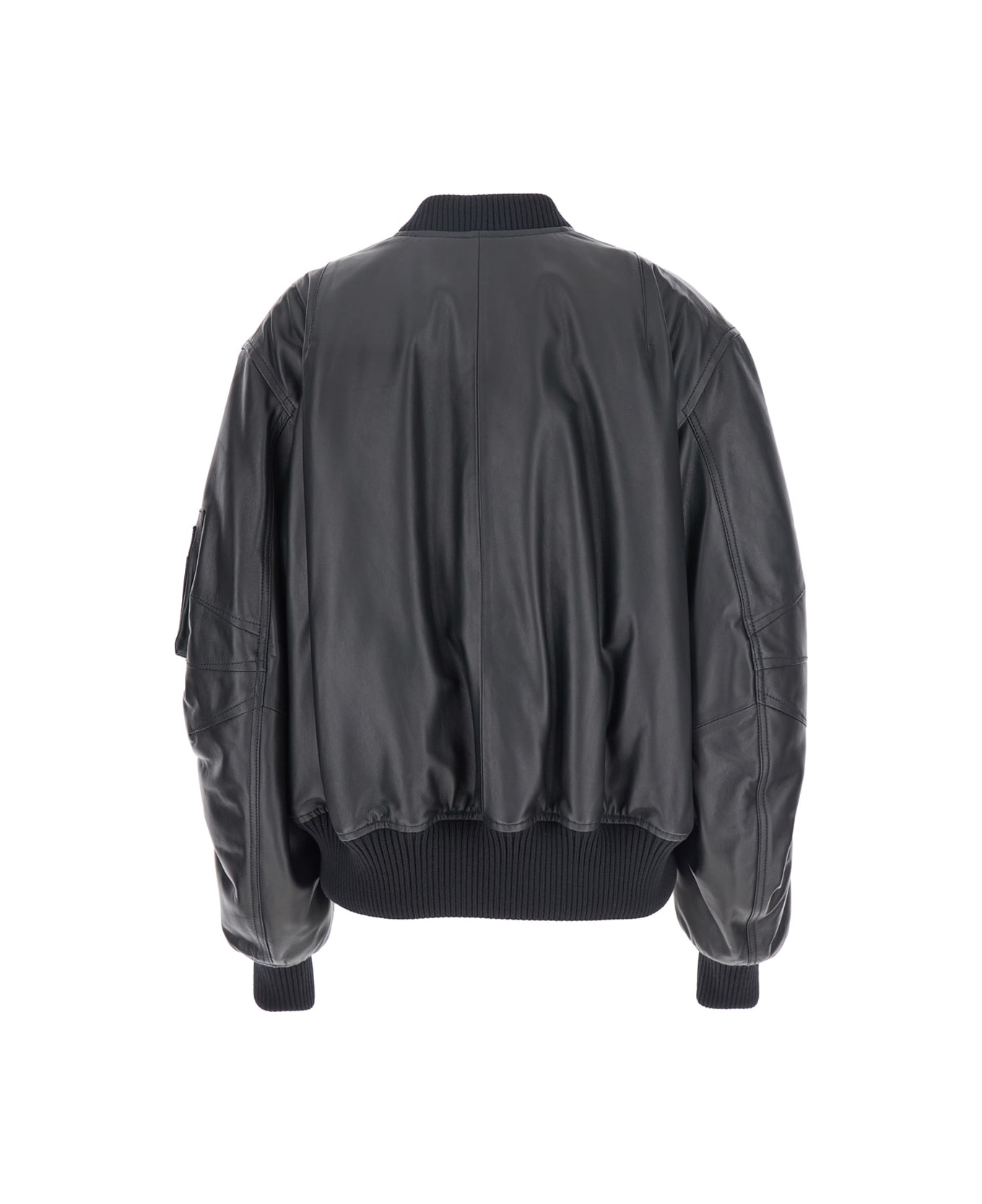 The Attico Black Bomber Jacket With Zip Closure In Leather Woman - Black