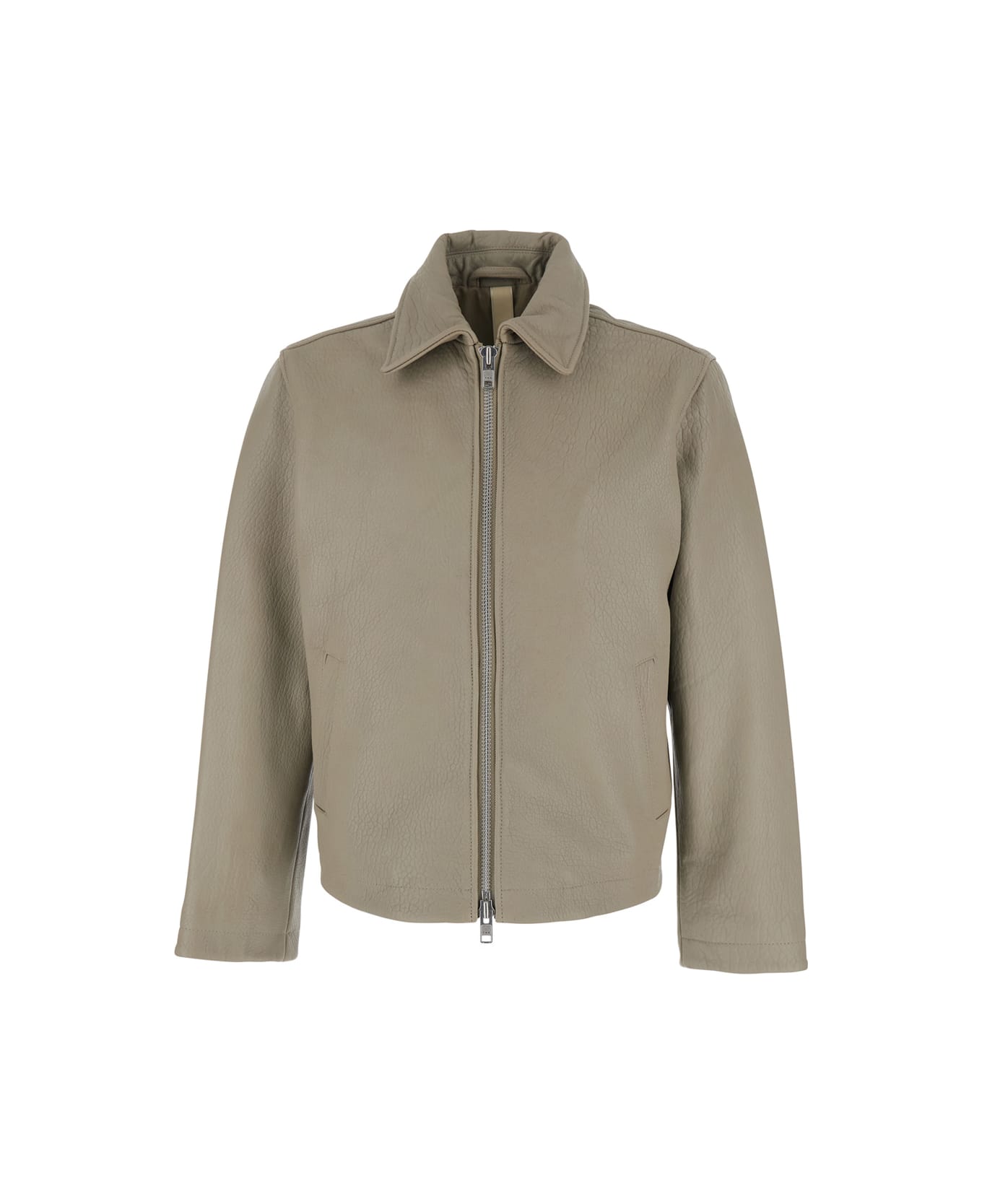 Sunflower Grey Crop Jacket With Classic Collar And Dropped Shoulders In Leather Man - Grey